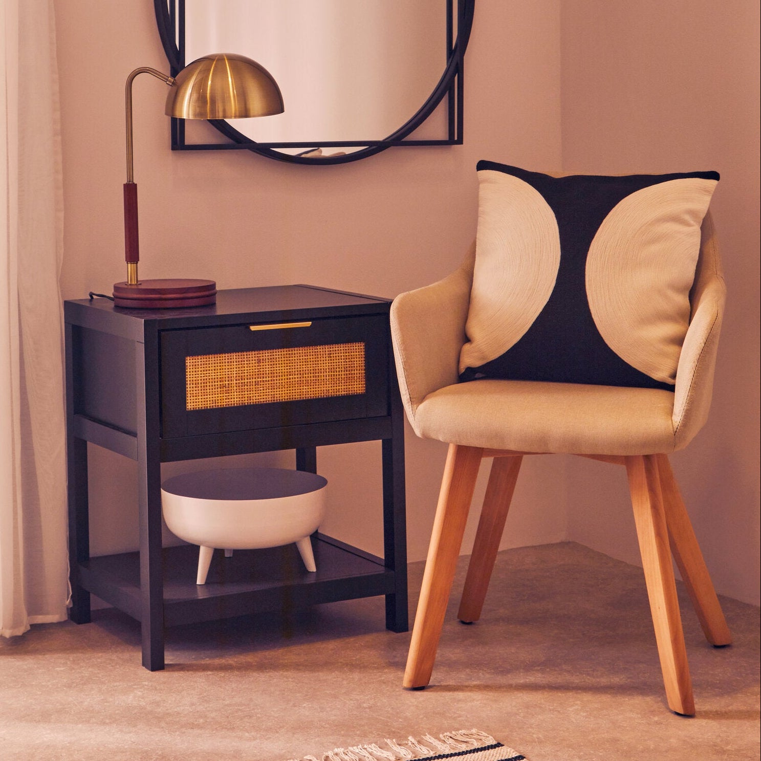 Herman Black Wood and Rattan One Drawer Bedside Table - The Orchard Home and Gifts