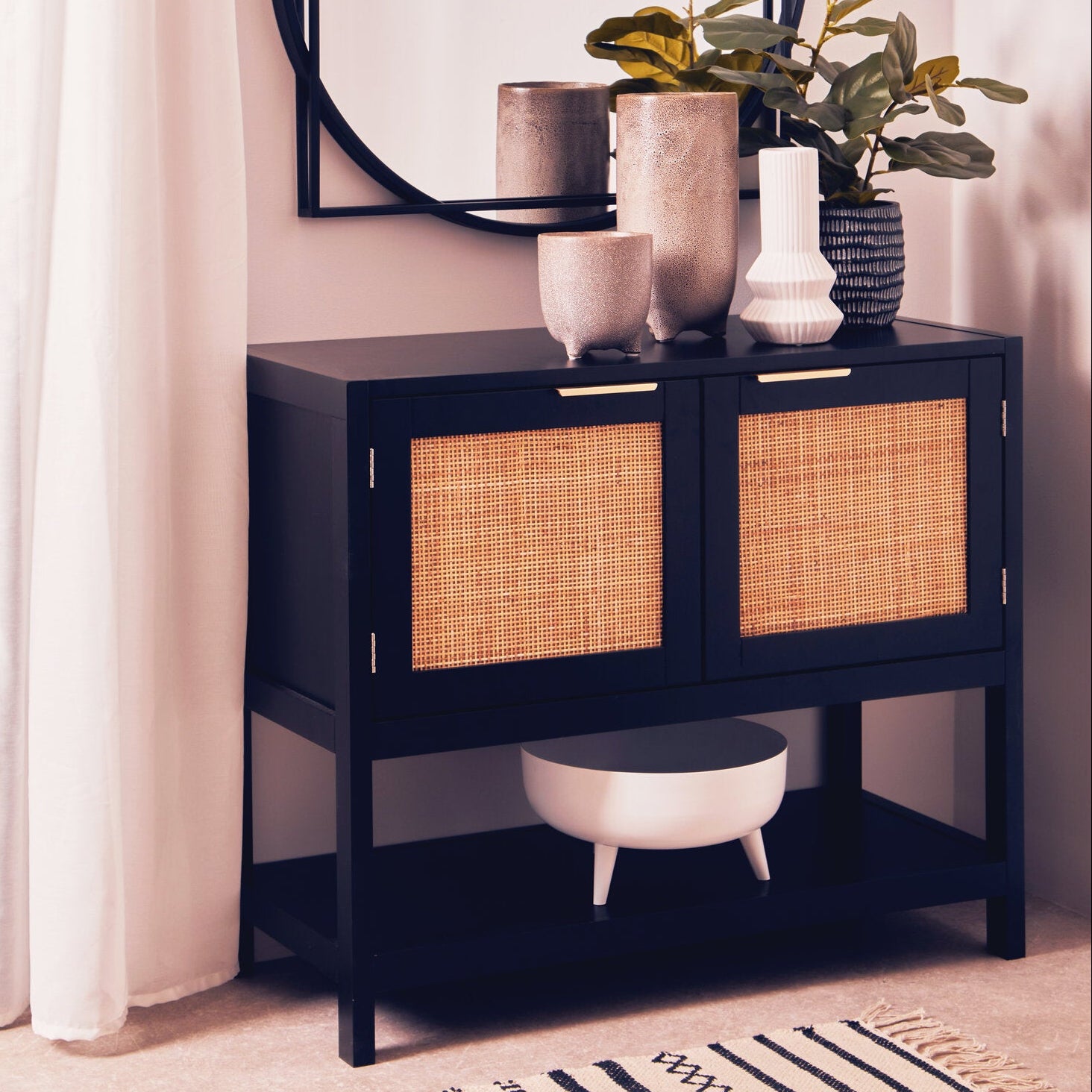 Herman Black Wood and Rattan Two Door Small Sideboard - The Orchard Home and Gifts