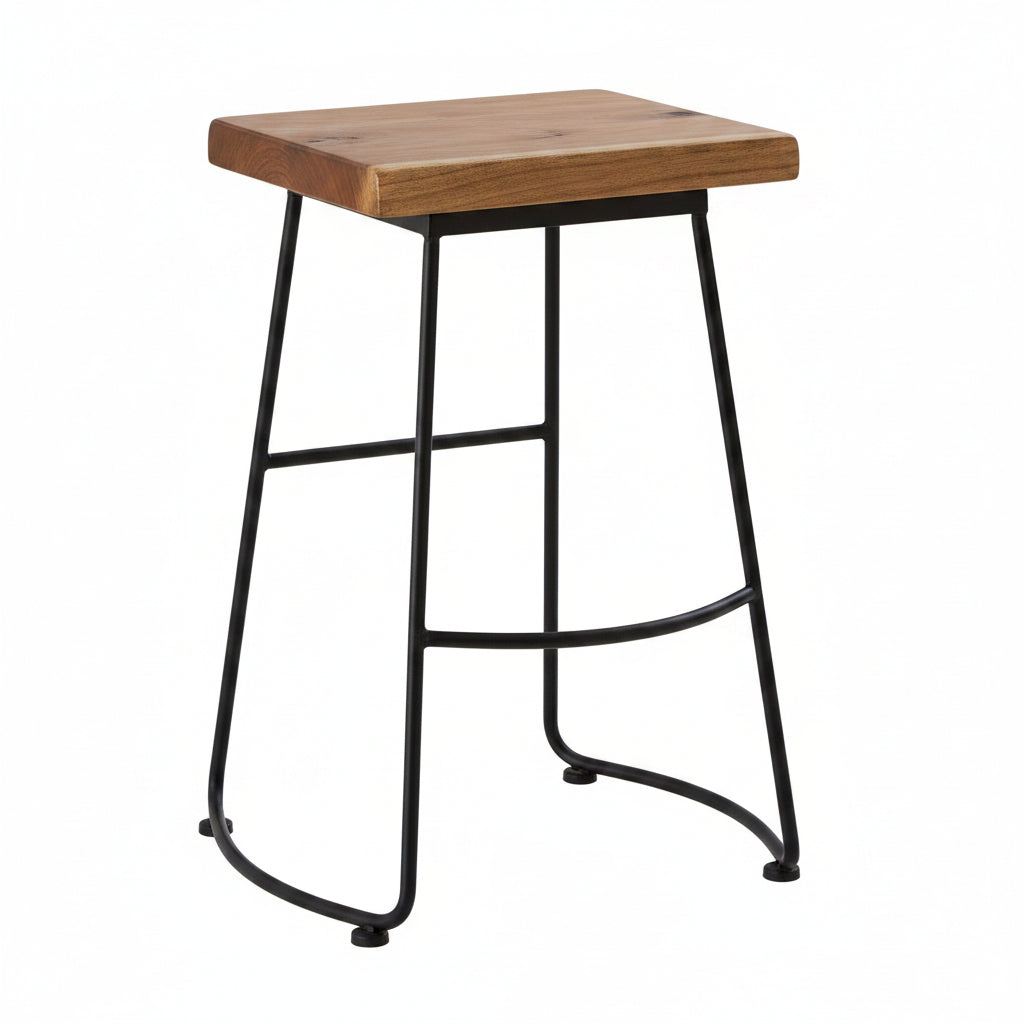 Industrial Farmhouse Metal and Oak Bar Stool - The Orchard Home and Gifts