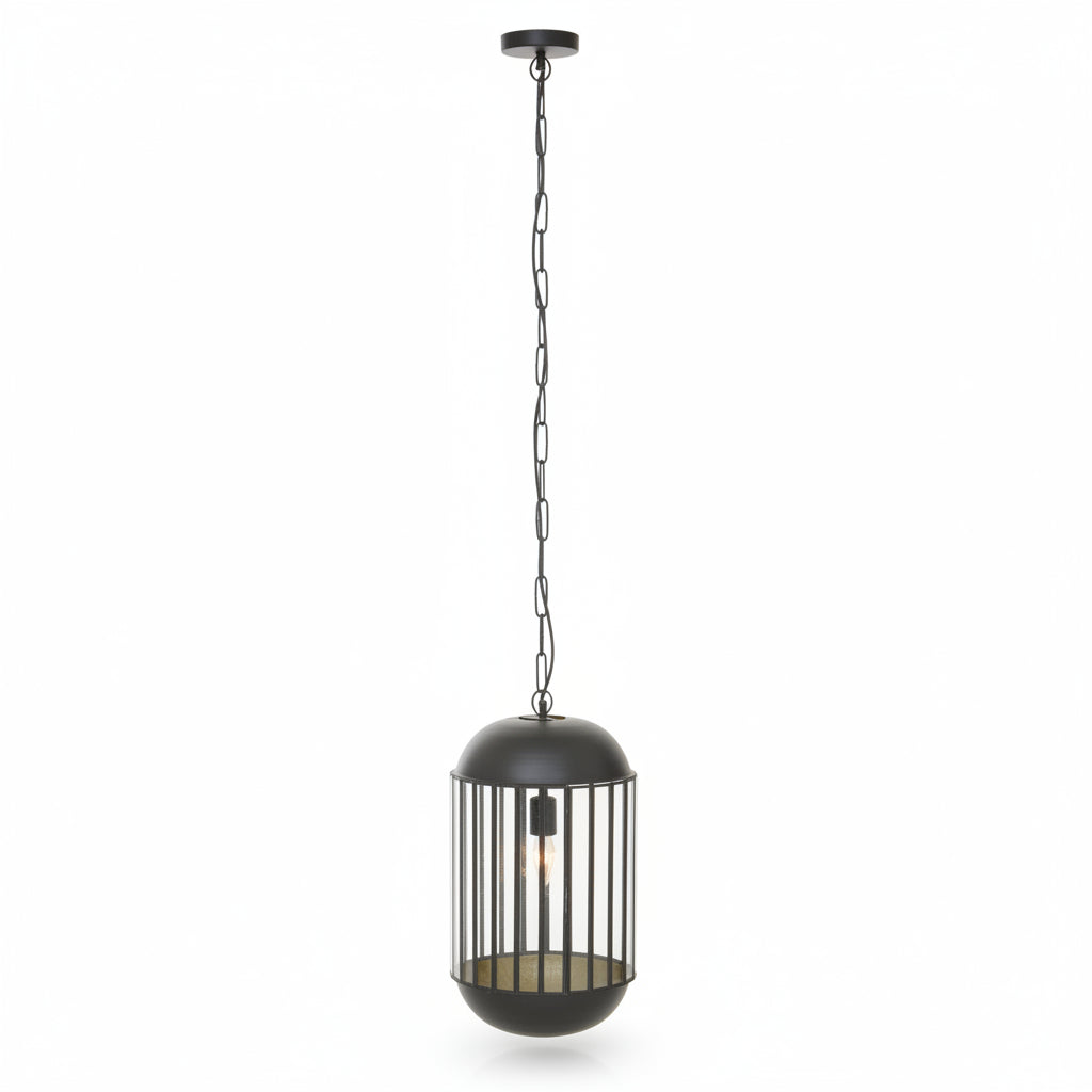 Industrial Iron and Glass Cylinder Hanging Cage Pendant Light - The Orchard Home and Gifts