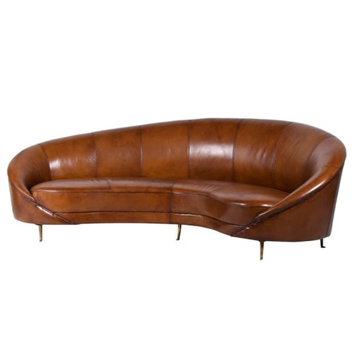 Italian Leather Curved Deco Sofa