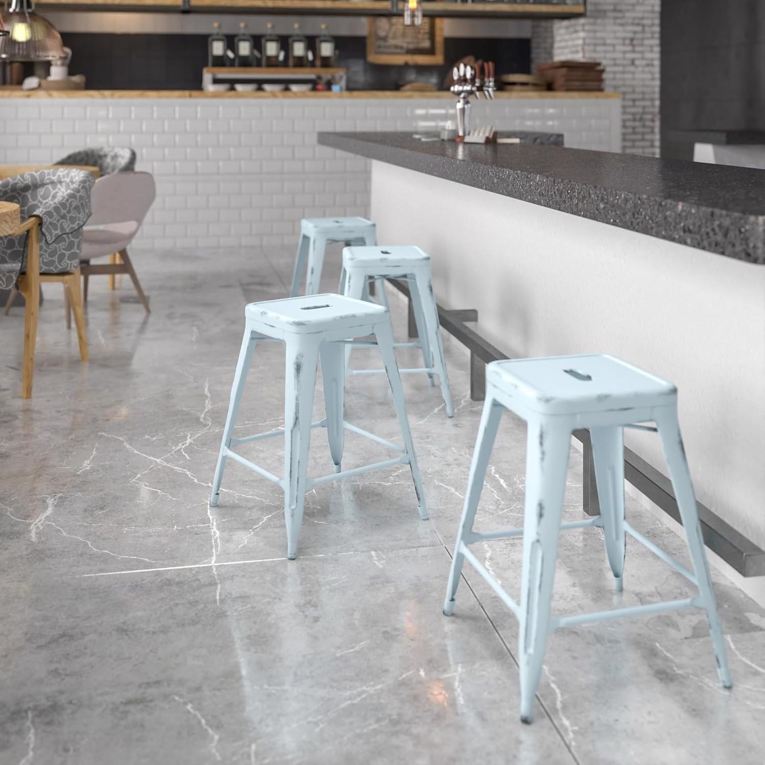 Industrial Metal Pale Blue 61cm Counter Bar Stool Set of Four
