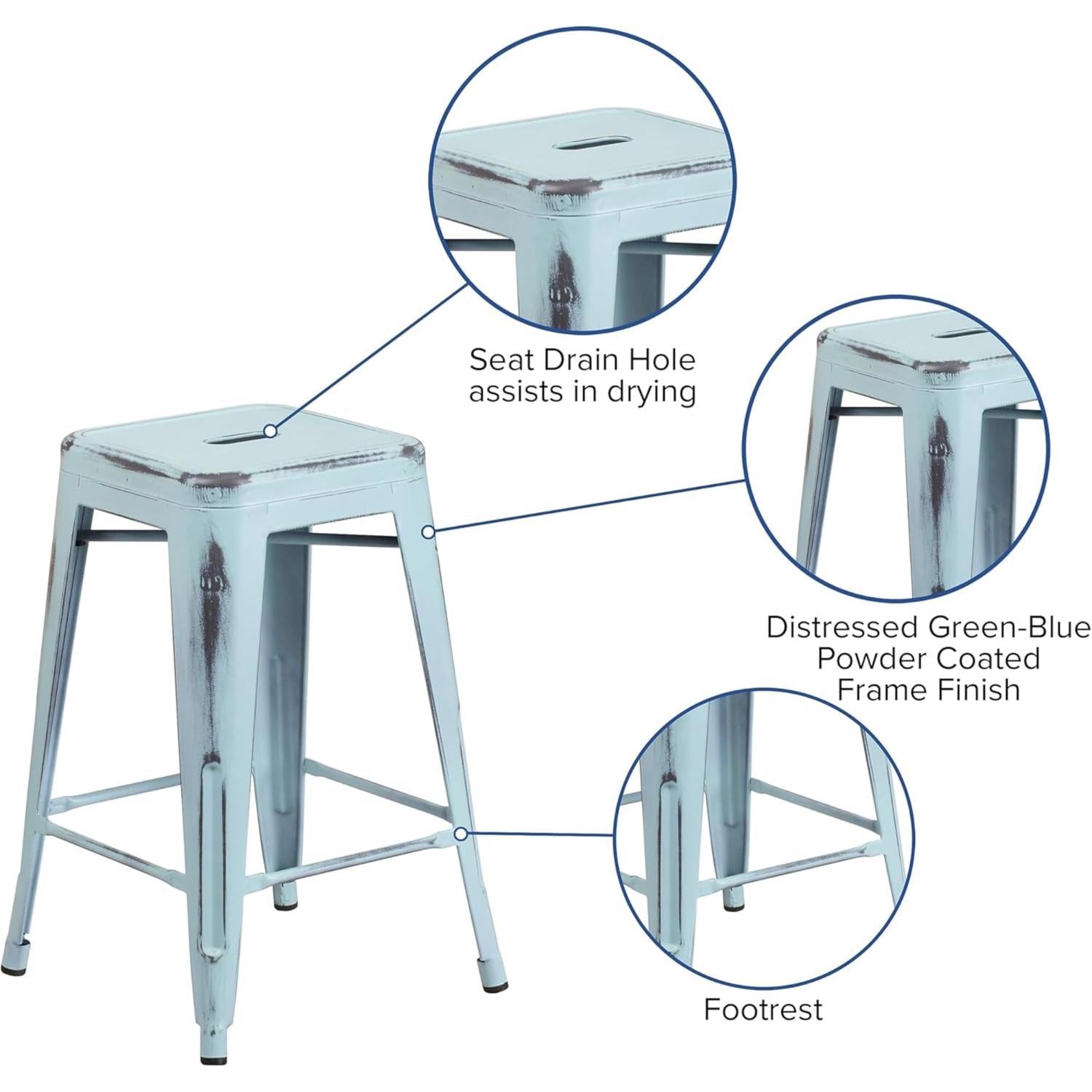 Industrial Metal Pale Blue 61cm Counter Bar Stool Set of Four