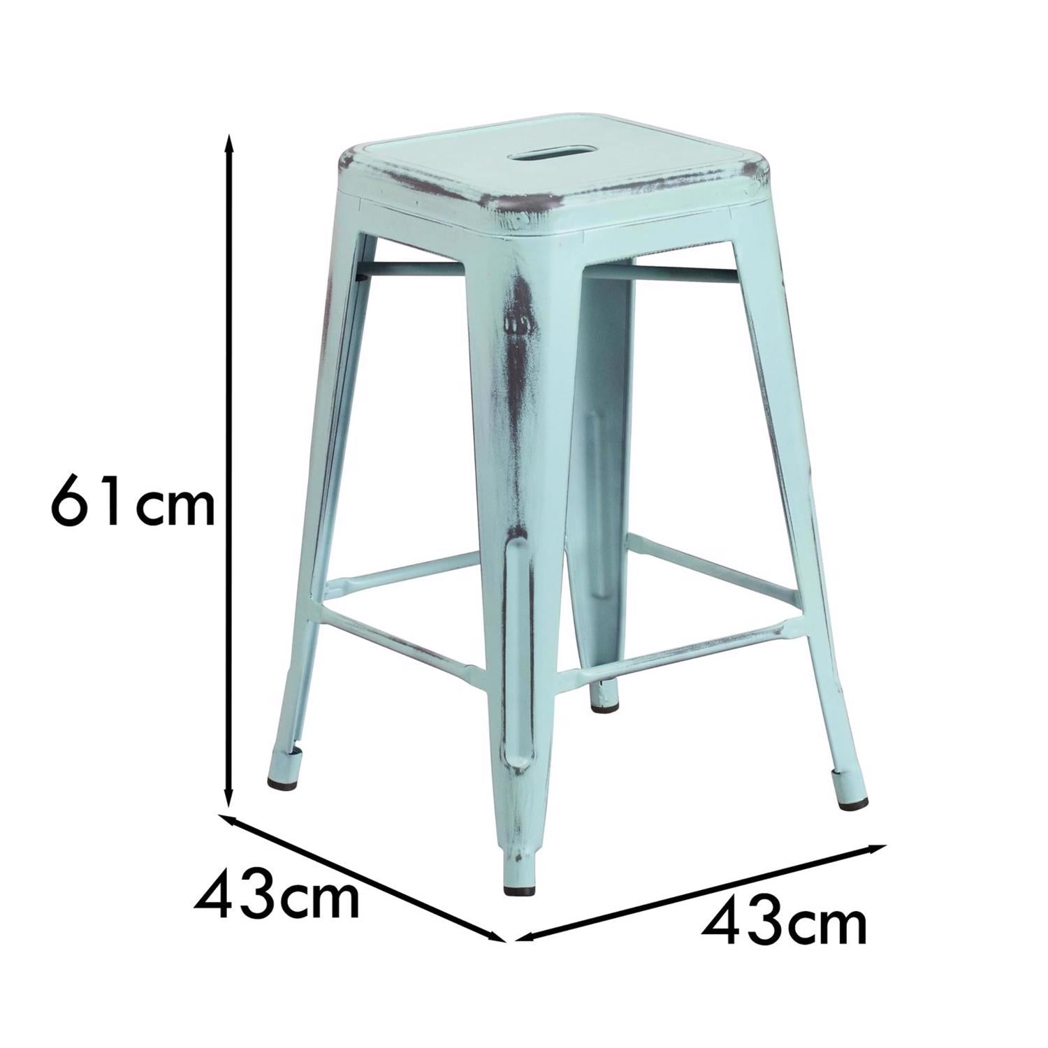 Industrial Metal Pale Blue 61cm Counter Bar Stool Set of Four