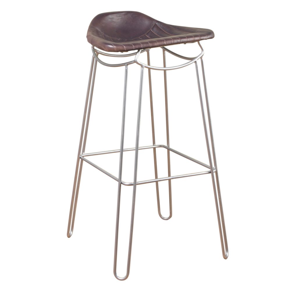 Grey Leather Curved Seat Bar Stool