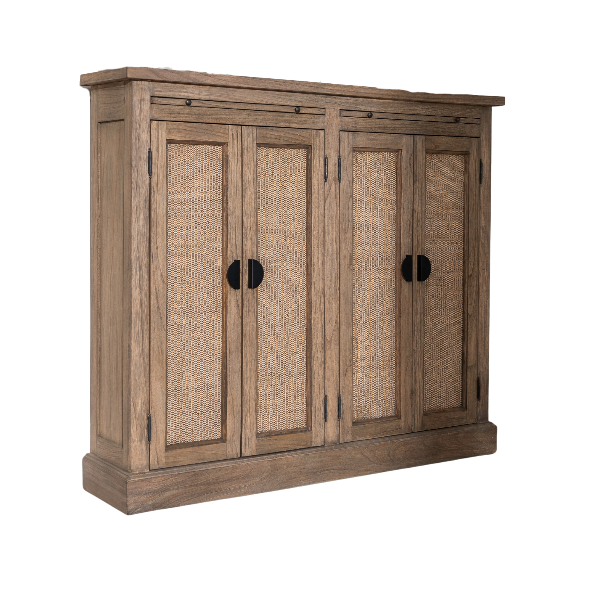 Monte Natural Wood and Rattan Slim Four Door Cabinet - The Orchard Home and Gifts