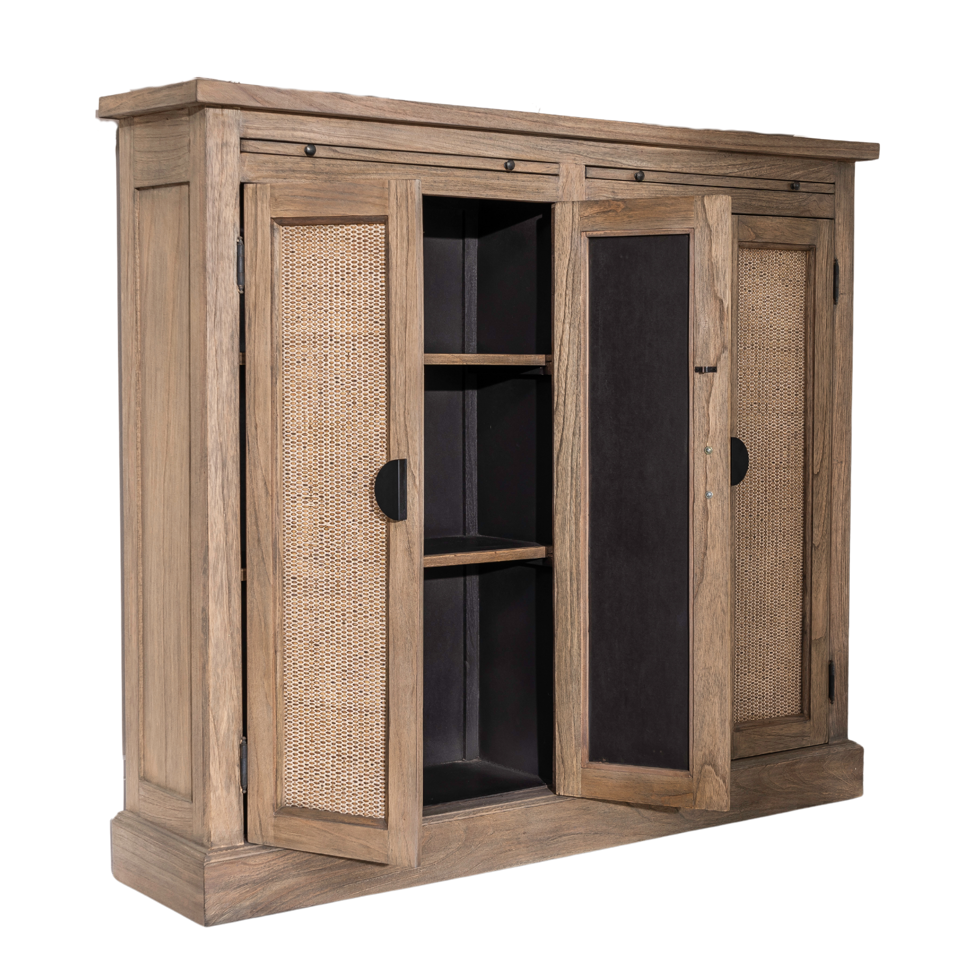 Monte Natural Wood and Rattan Slim Four Door Cabinet - The Orchard Home and Gifts