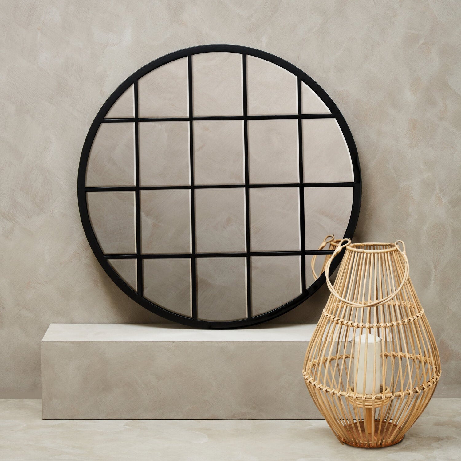 Large Round Black Panelled Wall Mirror - The Orchard Home and Gifts