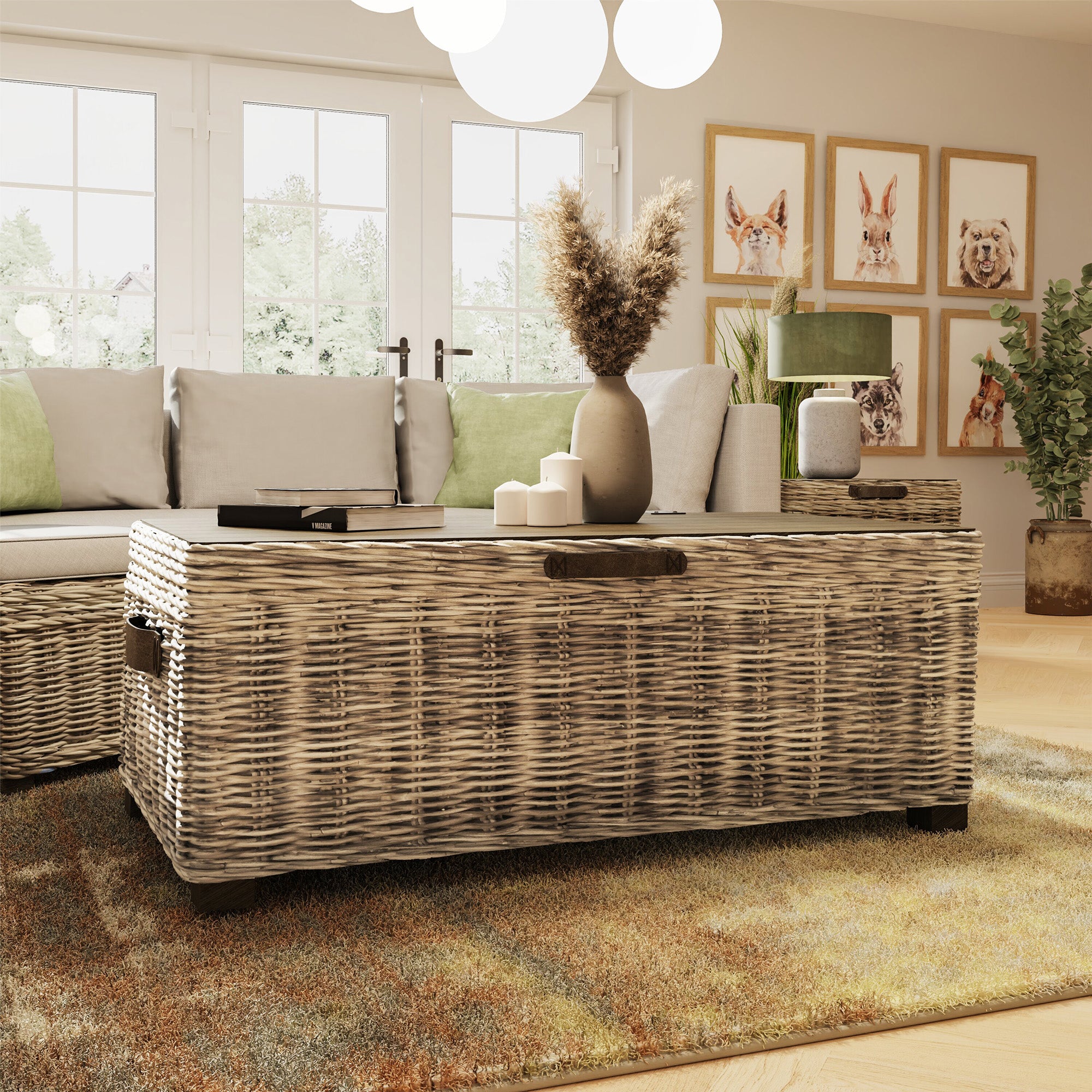 Washed Rattan Storage Coffee Table - The Orchard Home and Gifts