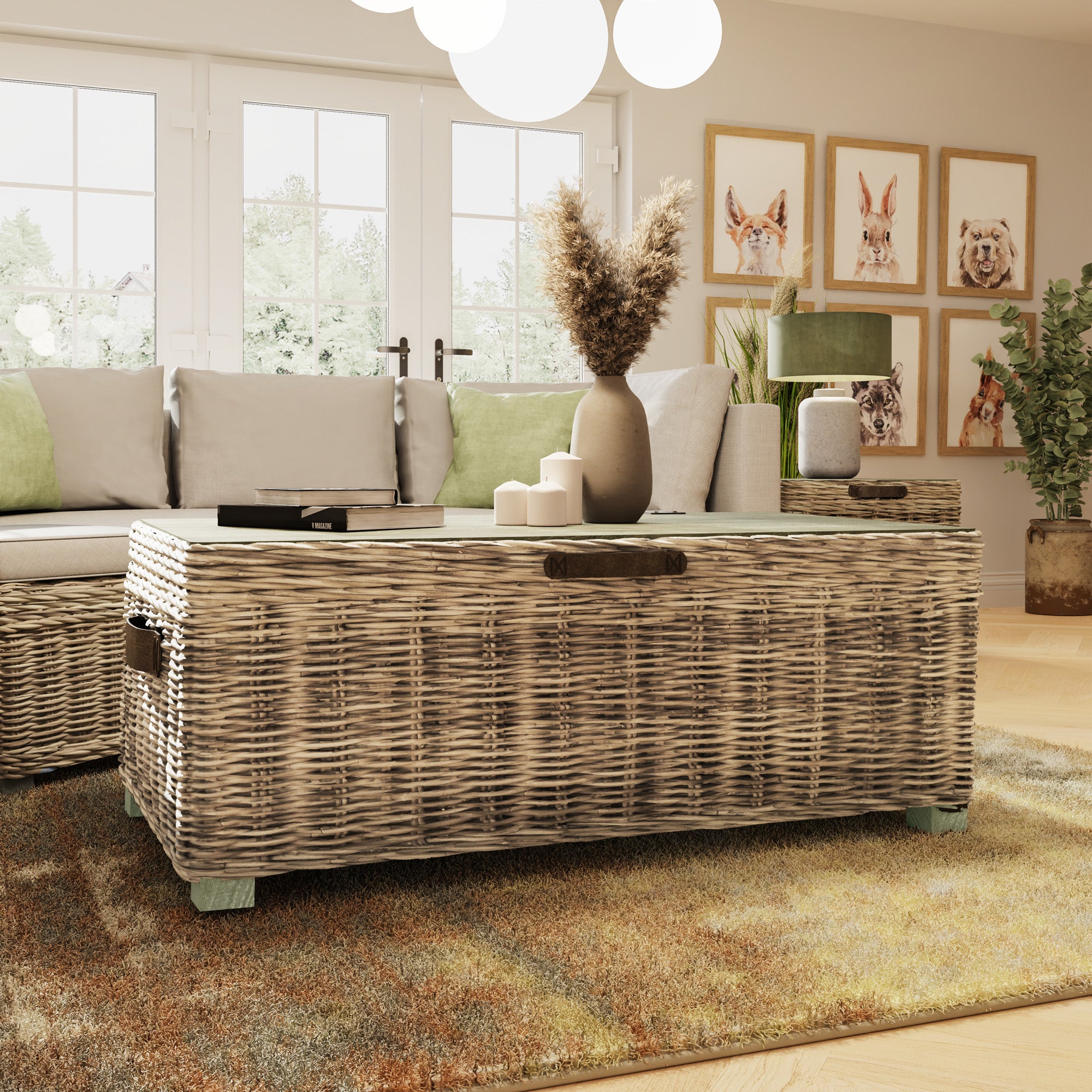 Washed Rattan Storage Coffee Table - The Orchard Home and Gifts