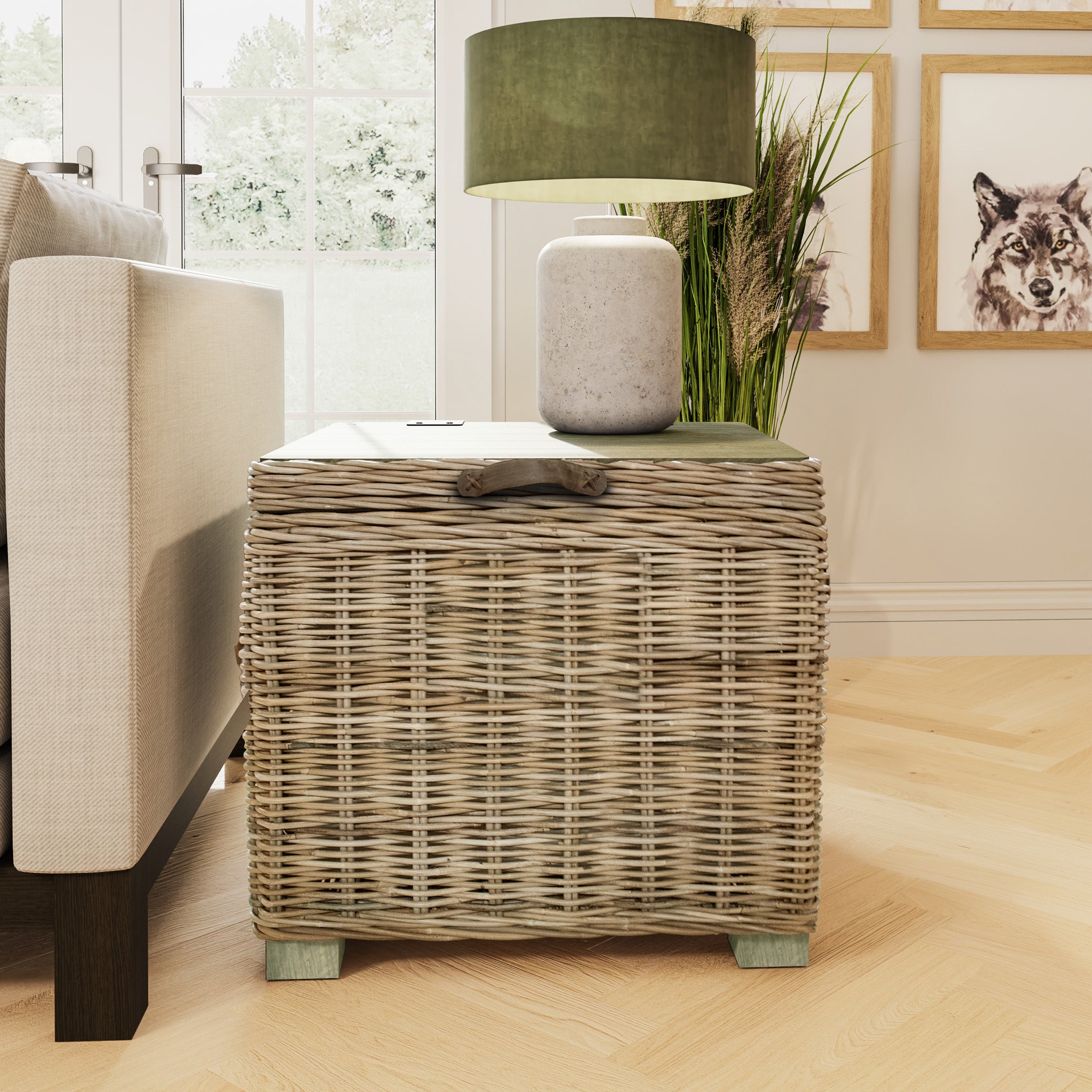 Washed Rattan Storage Side Table - The Orchard Home and Gifts