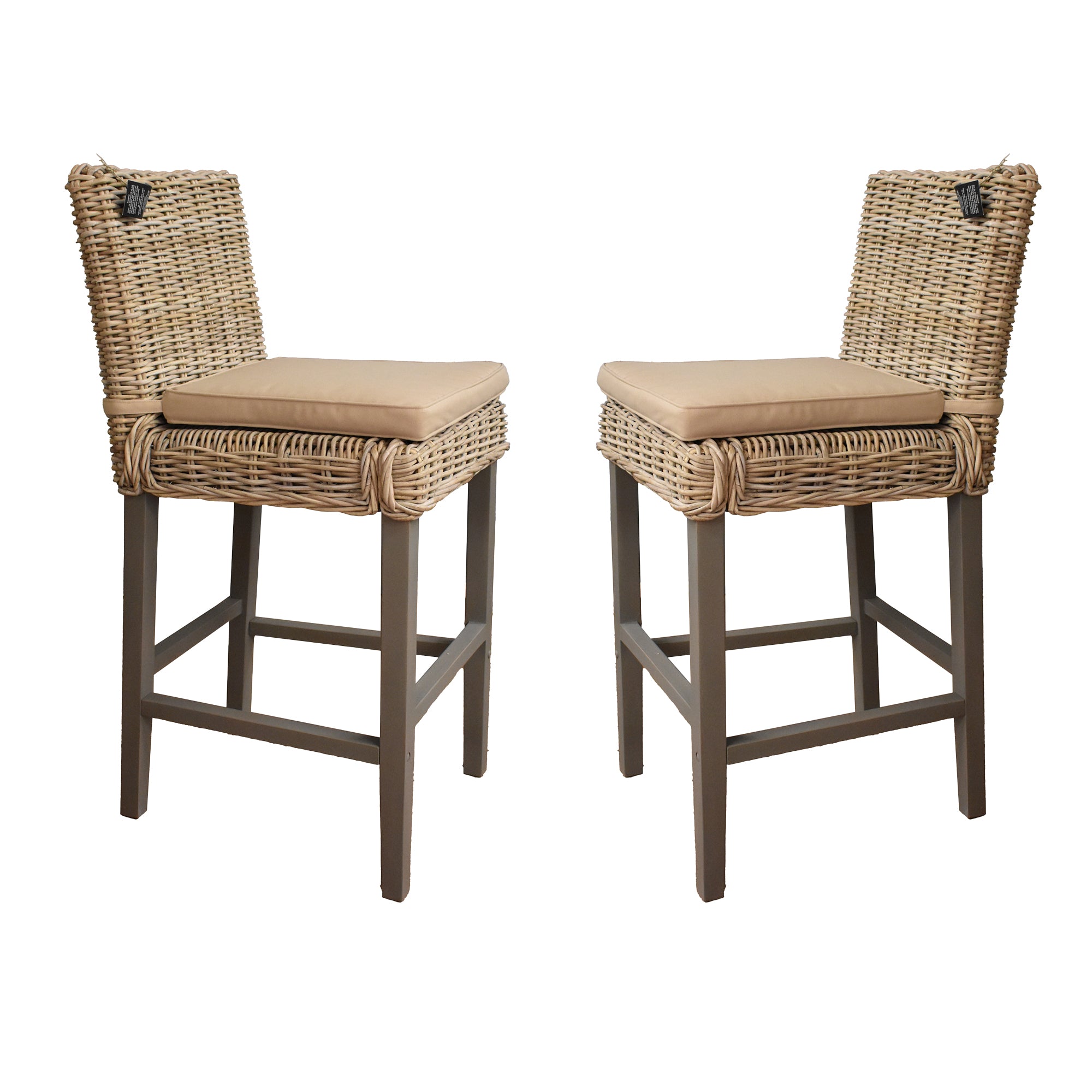 Washed Rattan Grey Wash Bar Stool Set of Two - The Orchard Home and Gifts