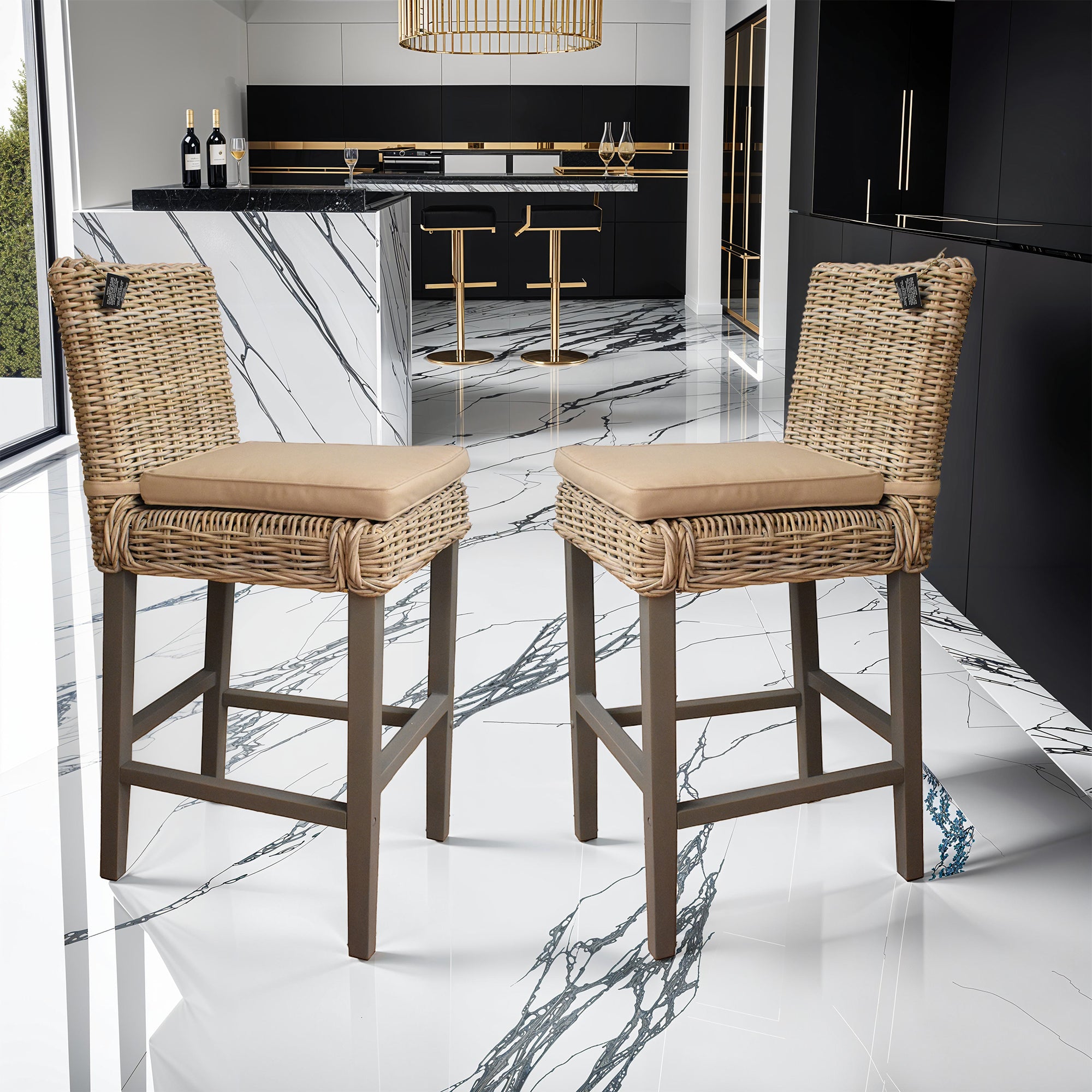 Washed Rattan Grey Wash Bar Stool Set of Two - The Orchard Home and Gifts