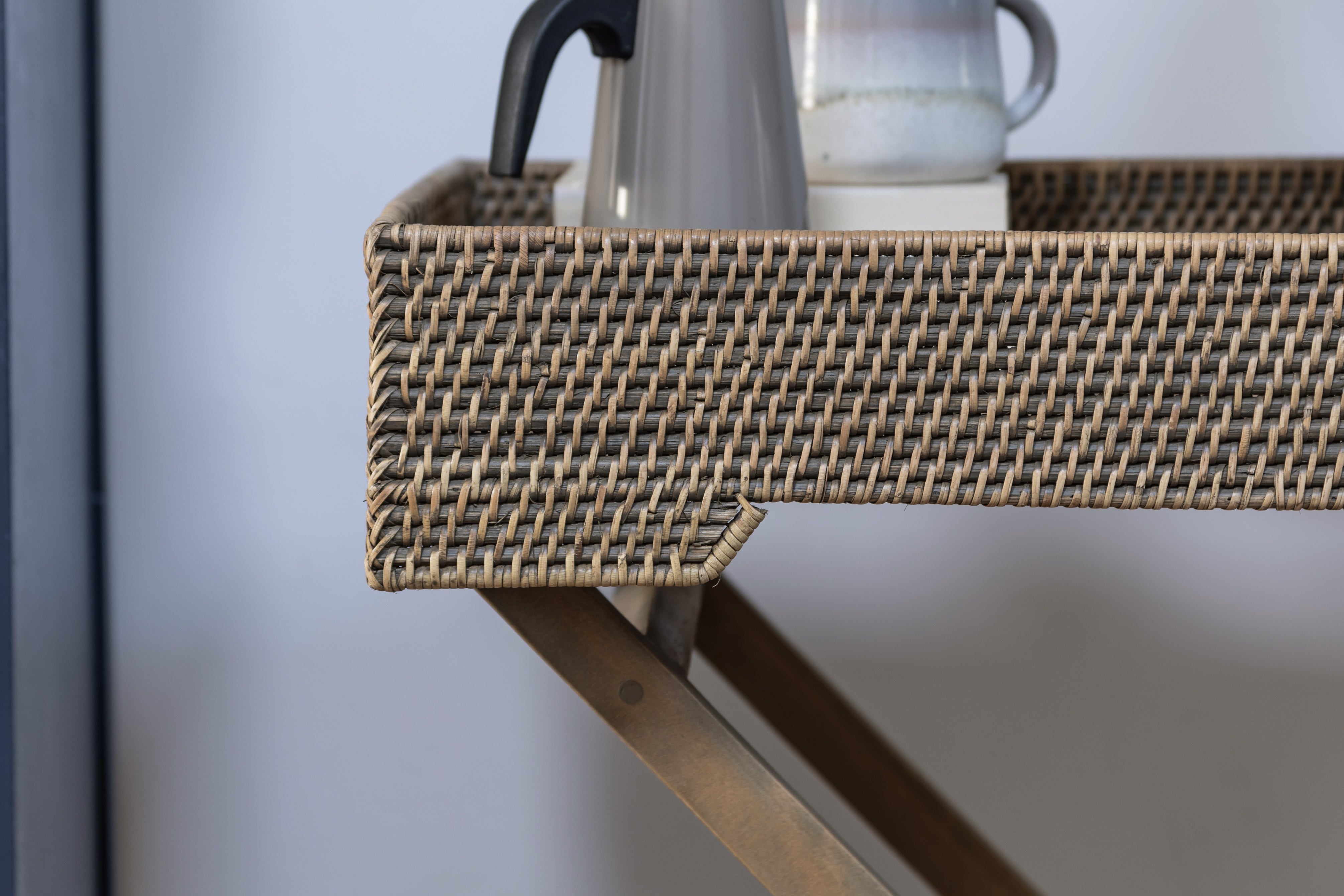 Rattan and Mahogony Butlers Tray Side Table