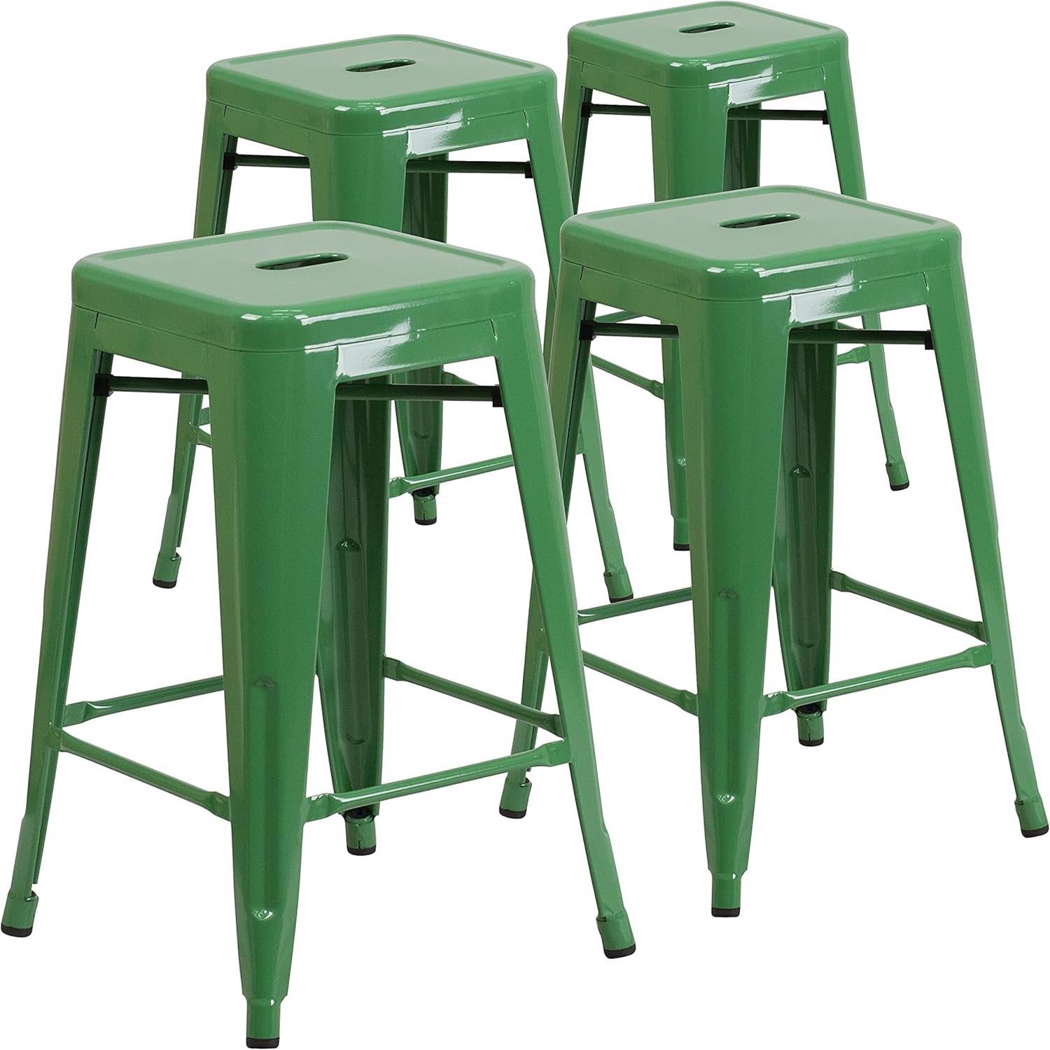 Maisie Green Industrial 100cm Metal Bar Stool Set of Four - The Orchard Home and Gifts