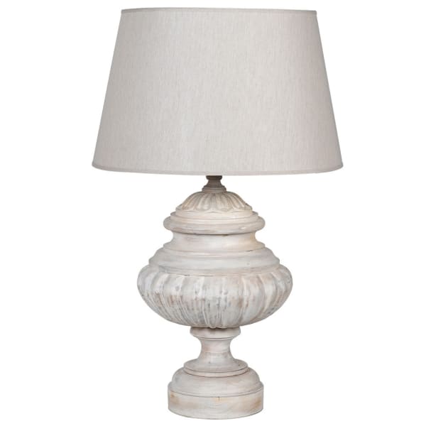 Mango Wood White Wash Table Lamp with Linen Lampshade