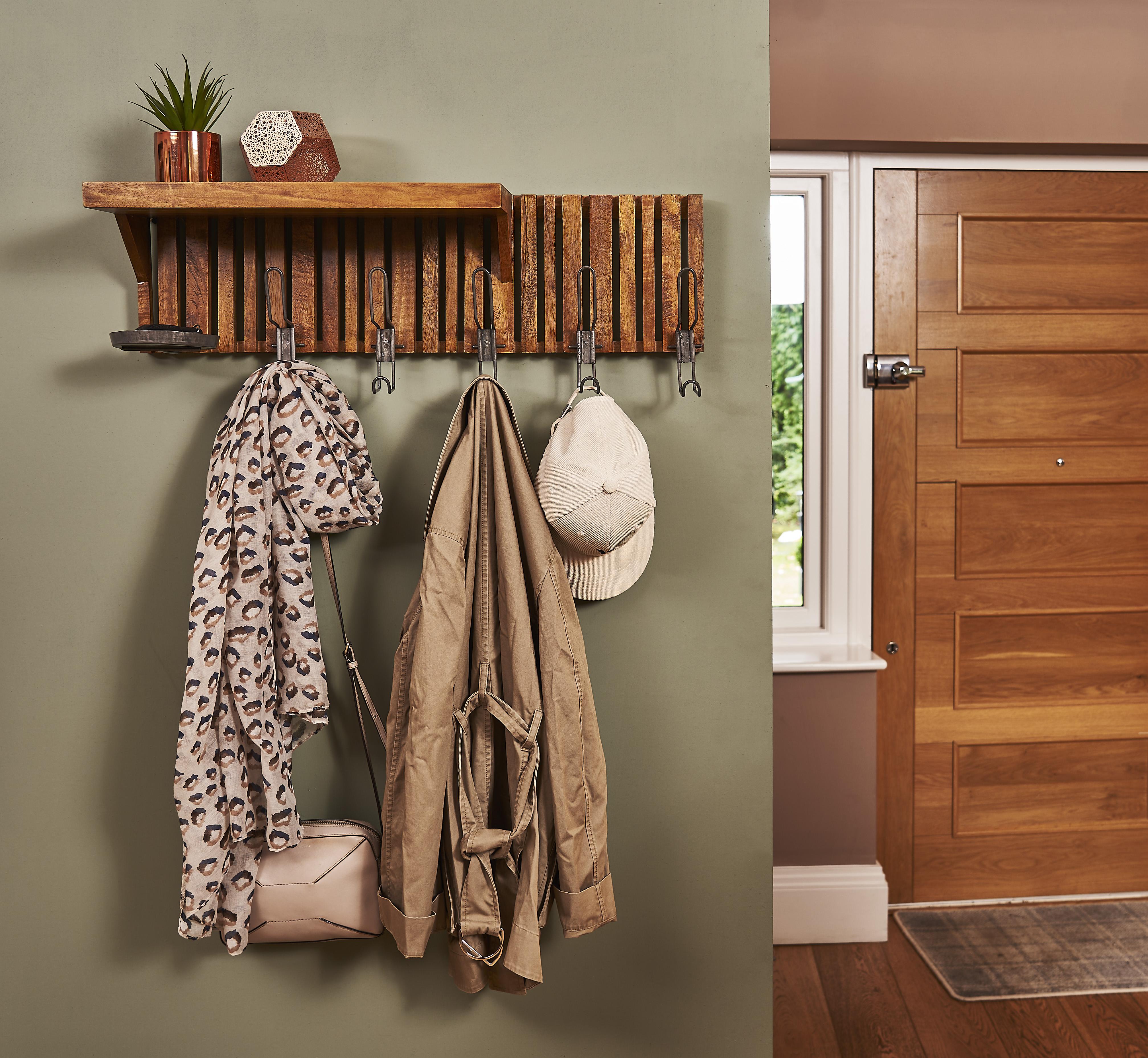 Mango Wood Coat and Hat Rack with Shelf - The Orchard Home and Gifts