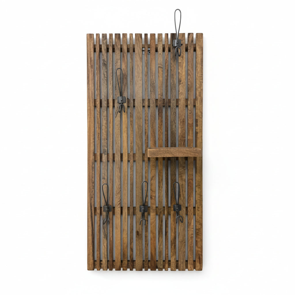 Mango Wood Wall Hanging Coat Rack with Shelf - The Orchard Home and Gifts