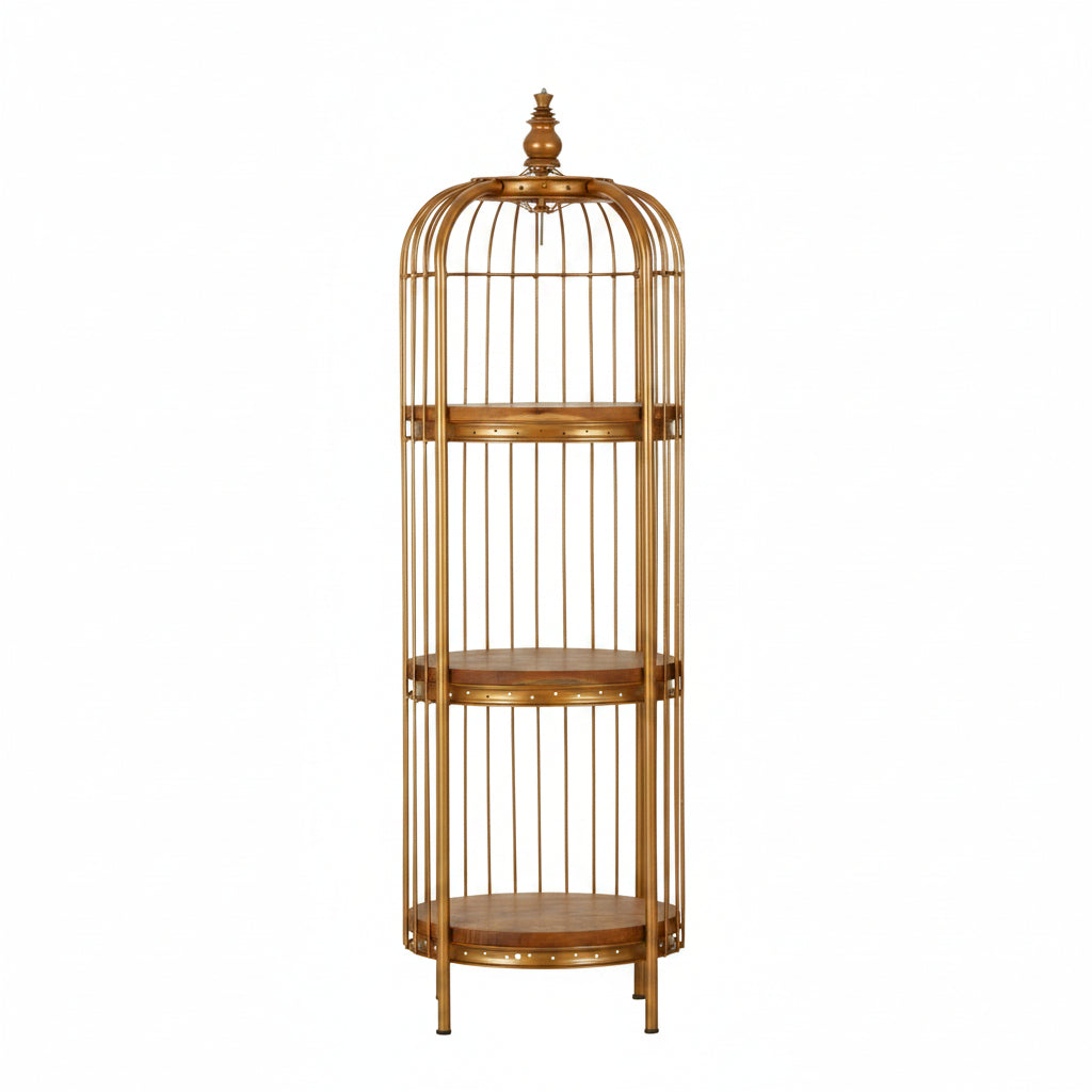 Medium Gold Metal Birdcage Three Tier Shelf Display Unit - The Orchard Home and Gifts