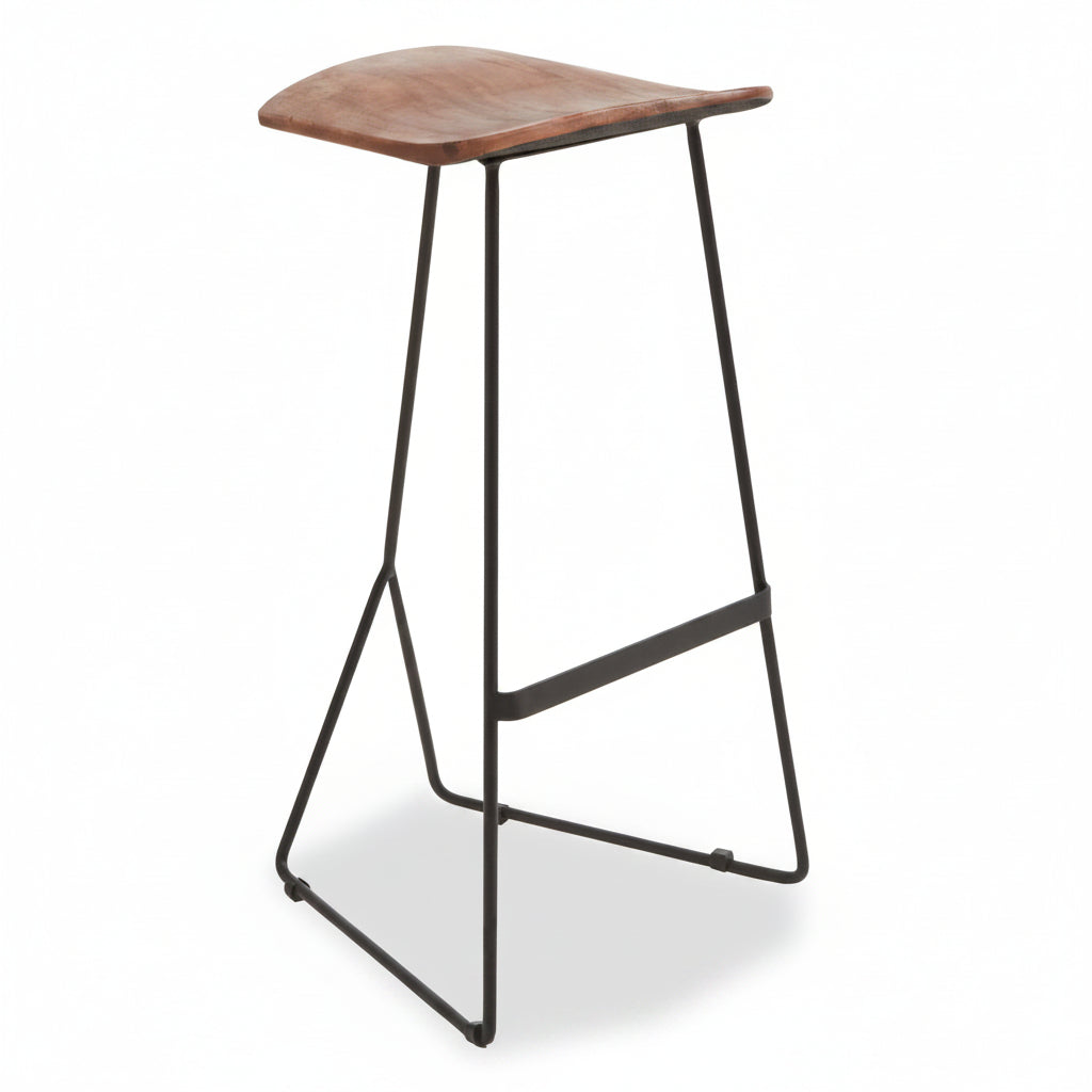 Mikka Acacia Wood and Antique Black Bar Stool - The Orchard Home and Gifts