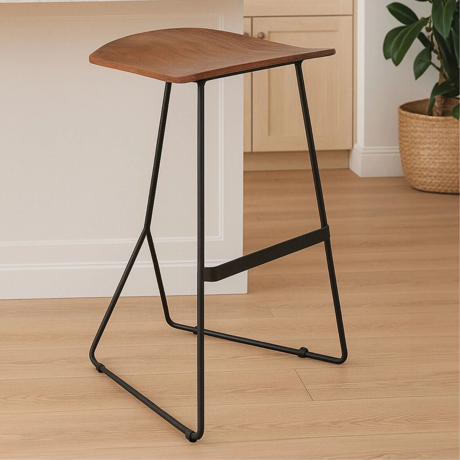 Mikka Acacia Wood and Antique Black Bar Stool - The Orchard Home and Gifts