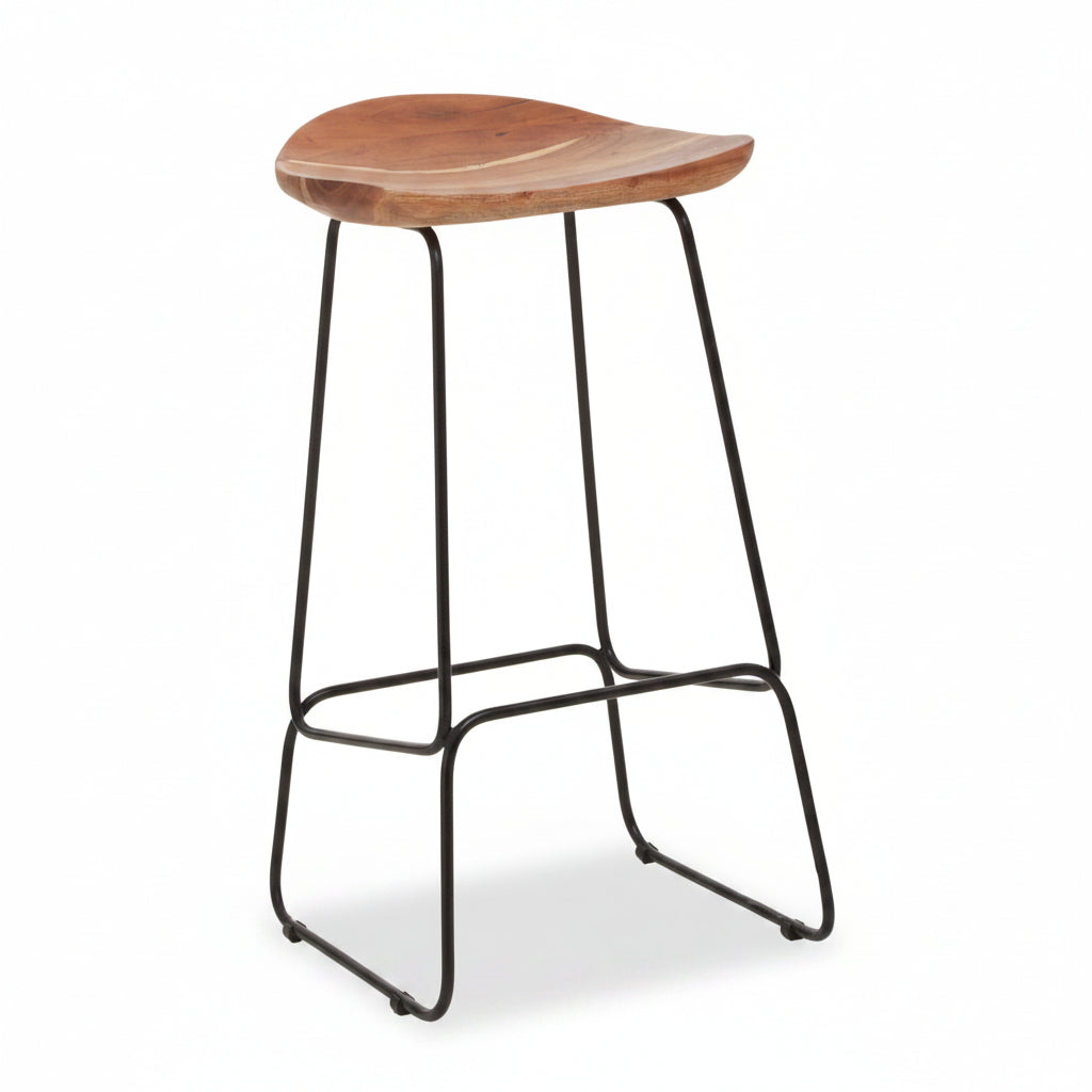 Mikka Acacia Wood and Black Metal Bar Stool - The Orchard Home and Gifts
