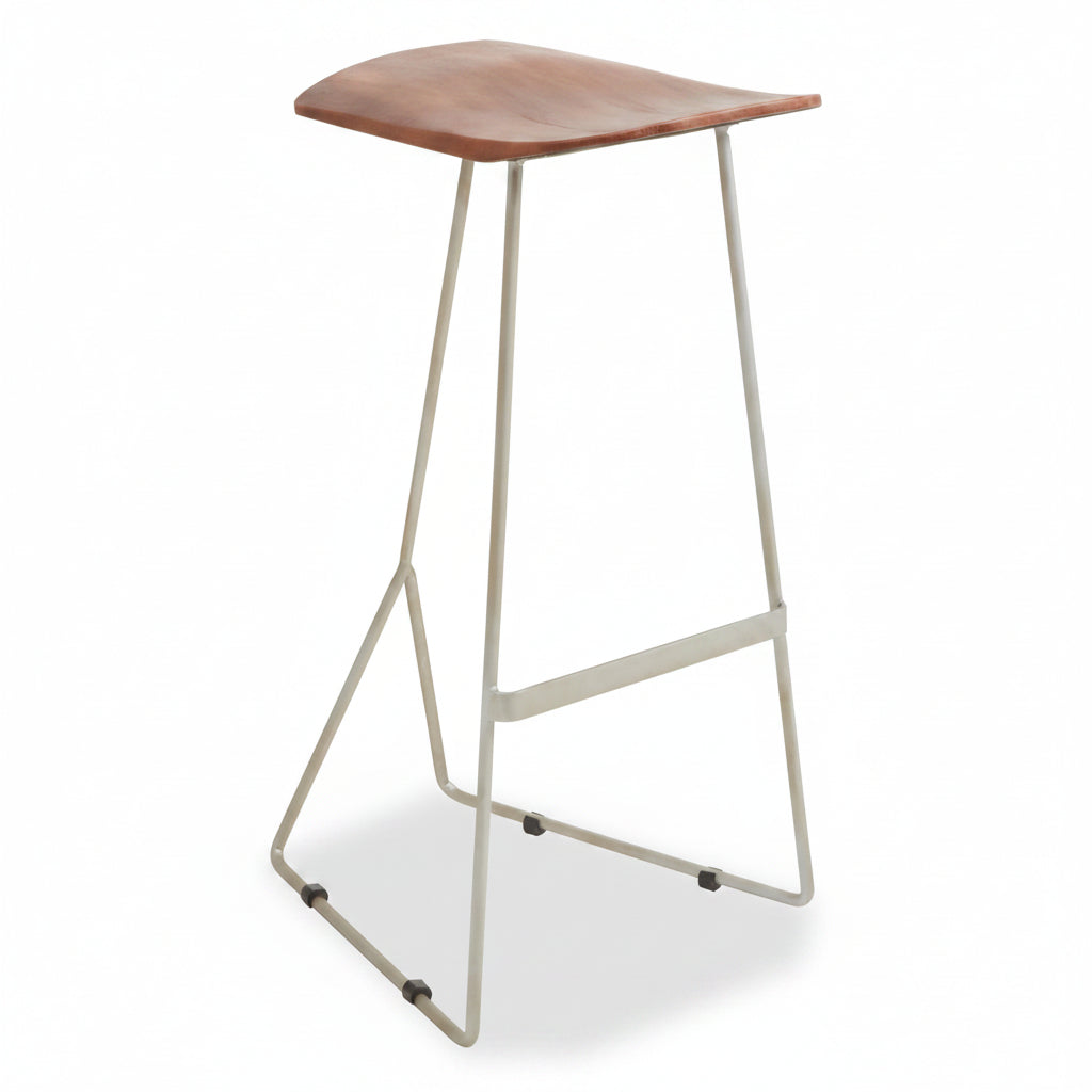 Mikka Saddle Style Acacia Wood and Antique Silver Bar Stool - The Orchard Home and Gifts