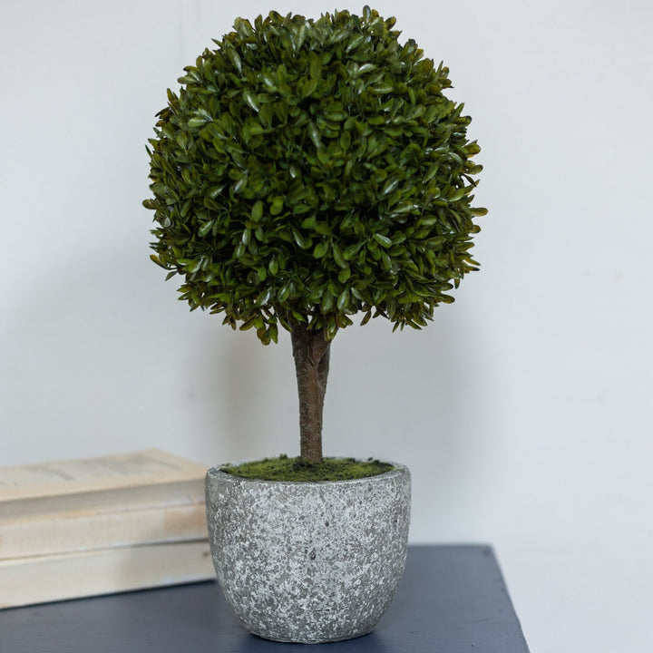 Small Artificial Topiary Boxwood Ball in Stone Pot