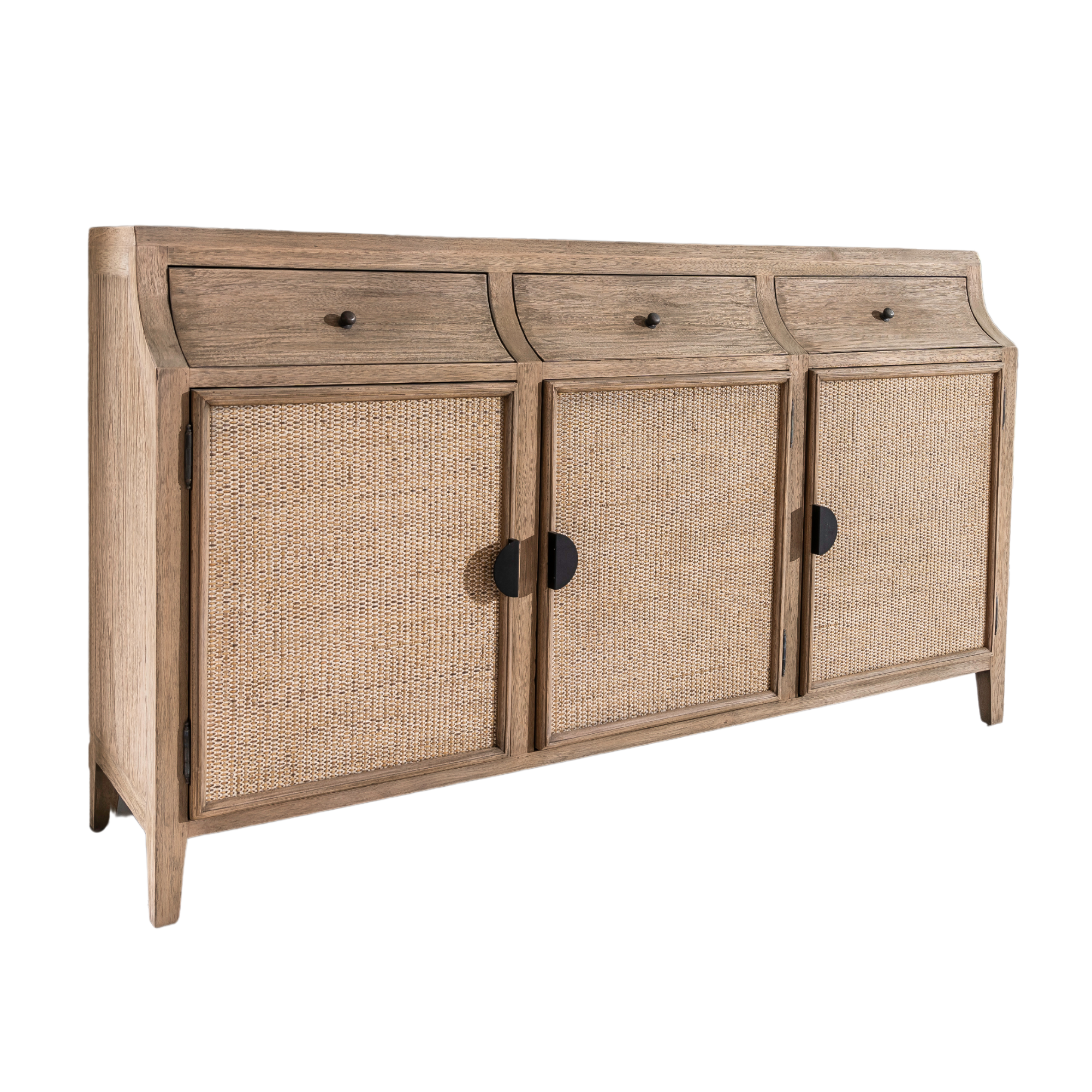 Monte Natural Wood and Rattan Three Door Sideboard - The Orchard Home and Gifts