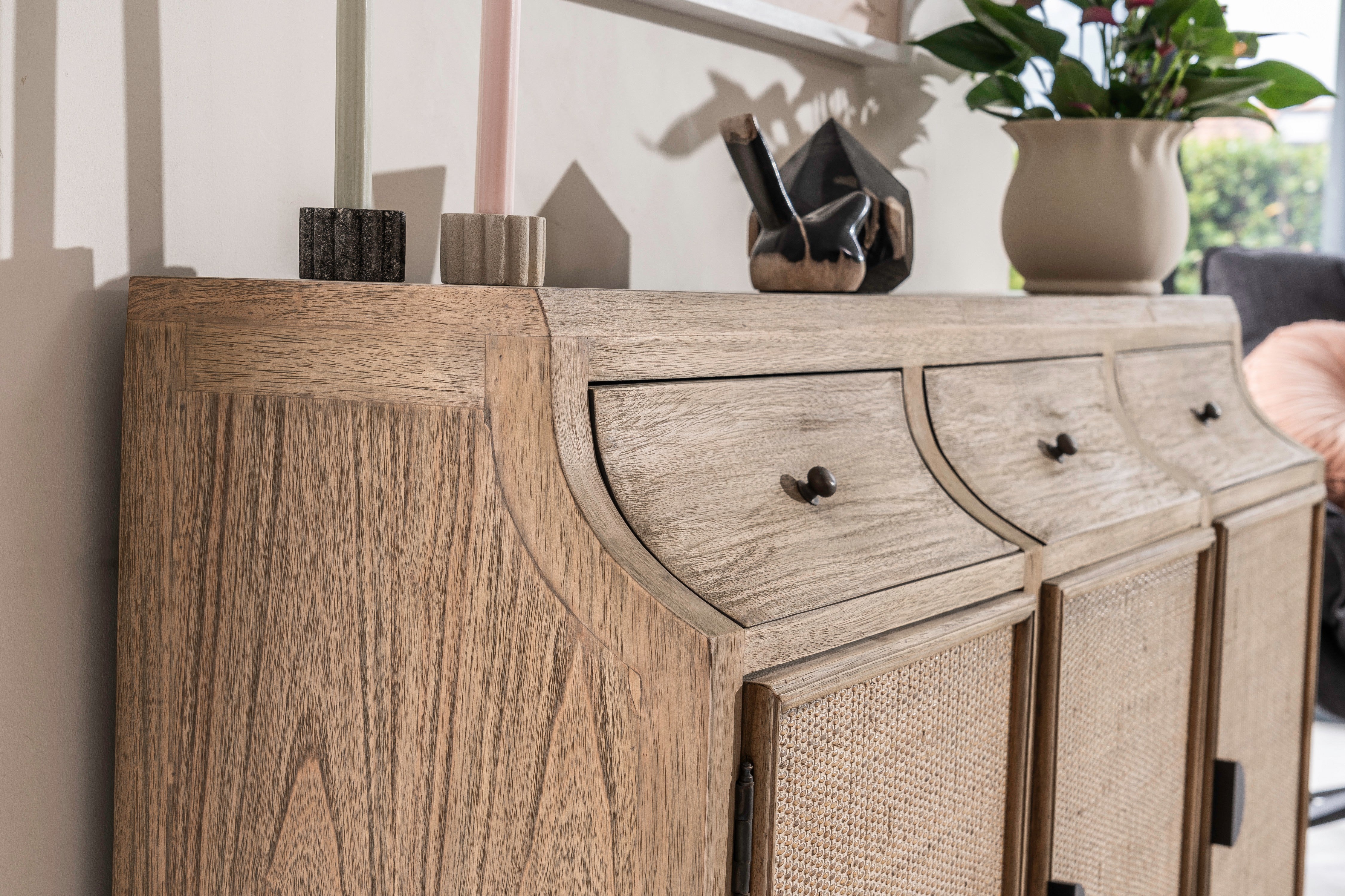 Monte Natural Wood and Rattan Three Door Sideboard - The Orchard Home and Gifts