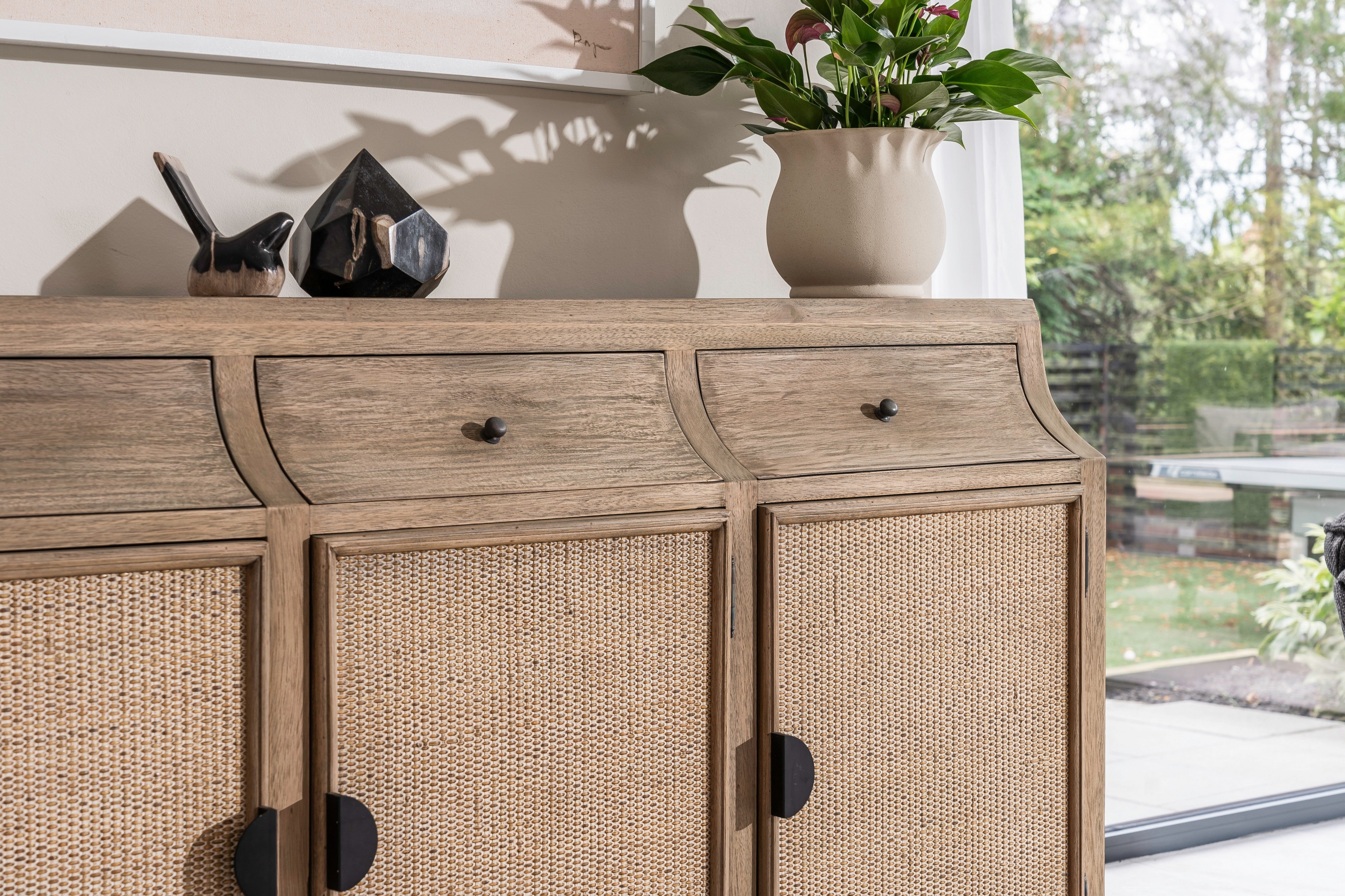 Monte Natural Wood and Rattan Three Door Sideboard - The Orchard Home and Gifts