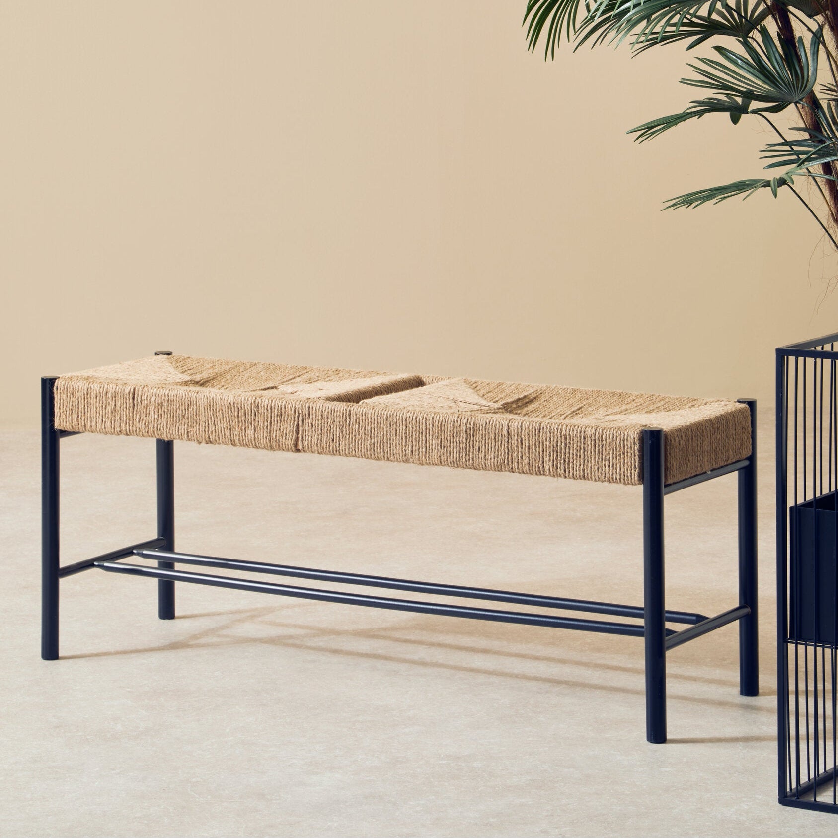 Naku Natural Rope and Black Wood Large Bench - The Orchard Home and Gifts