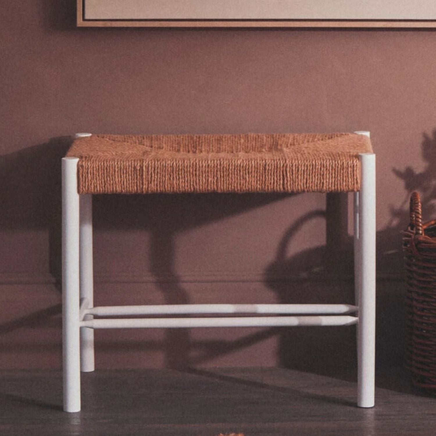 Naku Natural Rope and White Wood Small Bench - The Orchard Home and Gifts