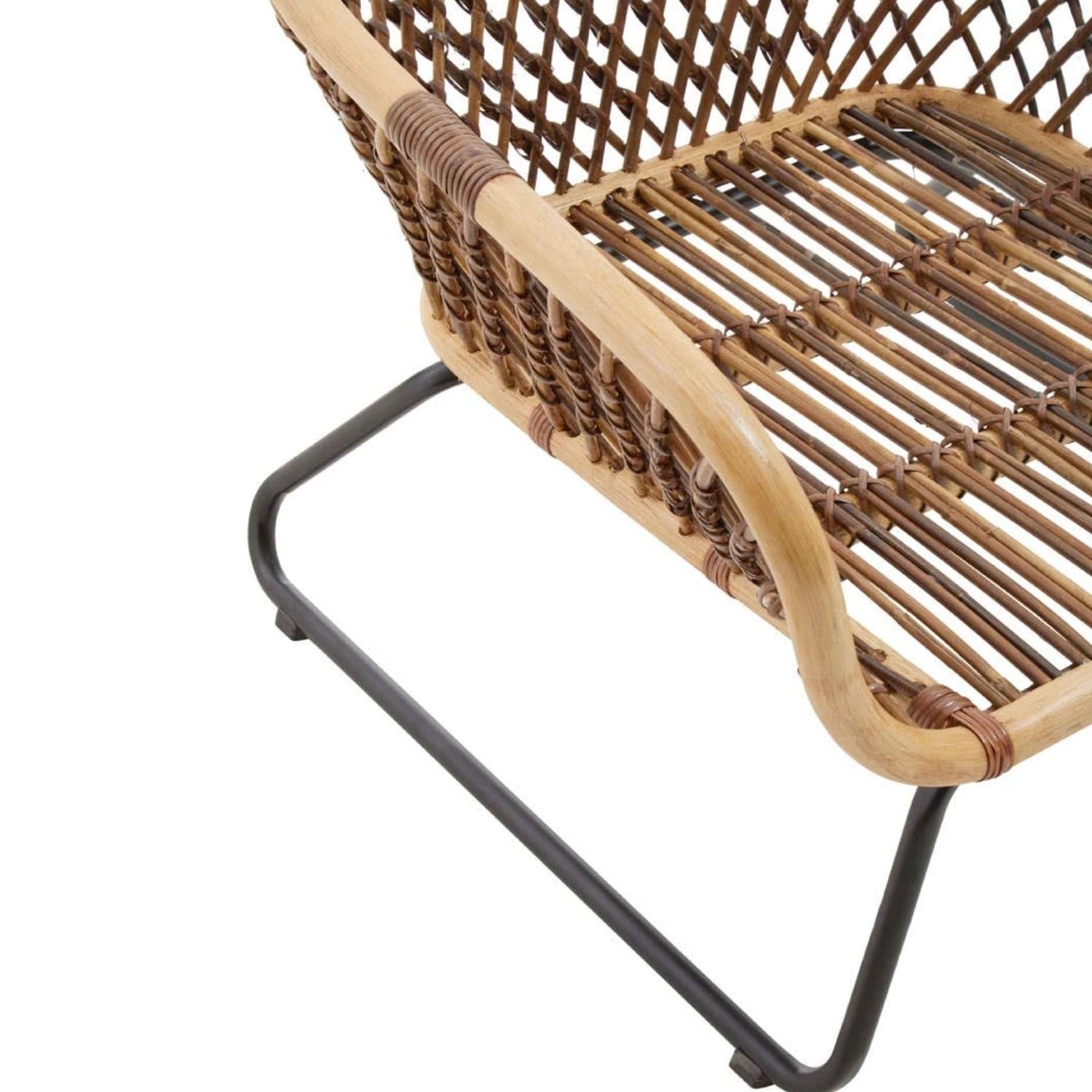 Natural Lattice Rattan and Black Iron Chair - The Orchard Home and Gifts