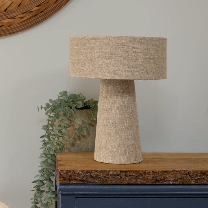 Natural Linen Tapered Small Table Lamp