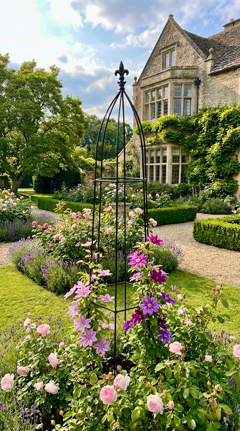 Gothic Outdoor Black Steel Garden Support Obelisk Tower Made in UK