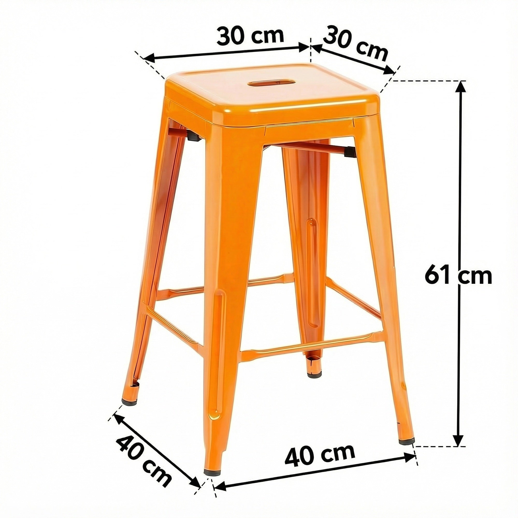 Auberge Set of Four Orange Metal 61cm Kitchen Bar Stools