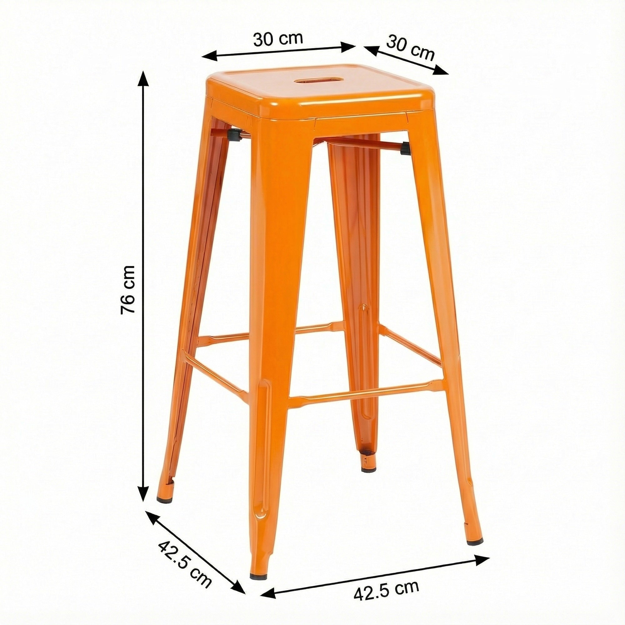 Auberge Set of Four Orange Metal 76cm Kitchen Bar Stools