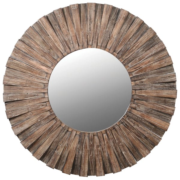 Oversized Natural Fir Wood Round Wall Mirror