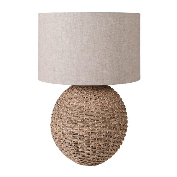 Woven Rattan Orb Table Lamp with Linen Lampshade