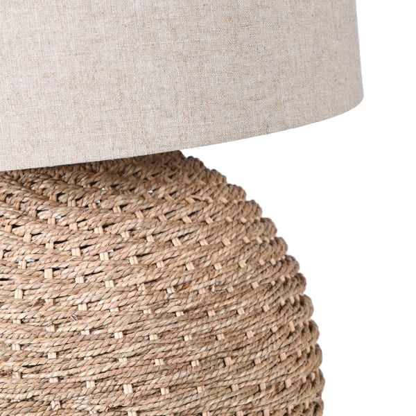 Woven Rattan Orb Table Lamp with Linen Lampshade
