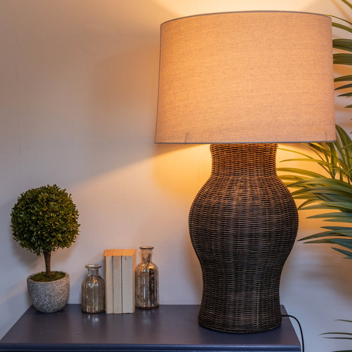 Large Rattan Urn Table Lamp