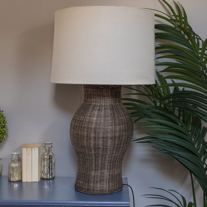 Large Rattan Urn Table Lamp