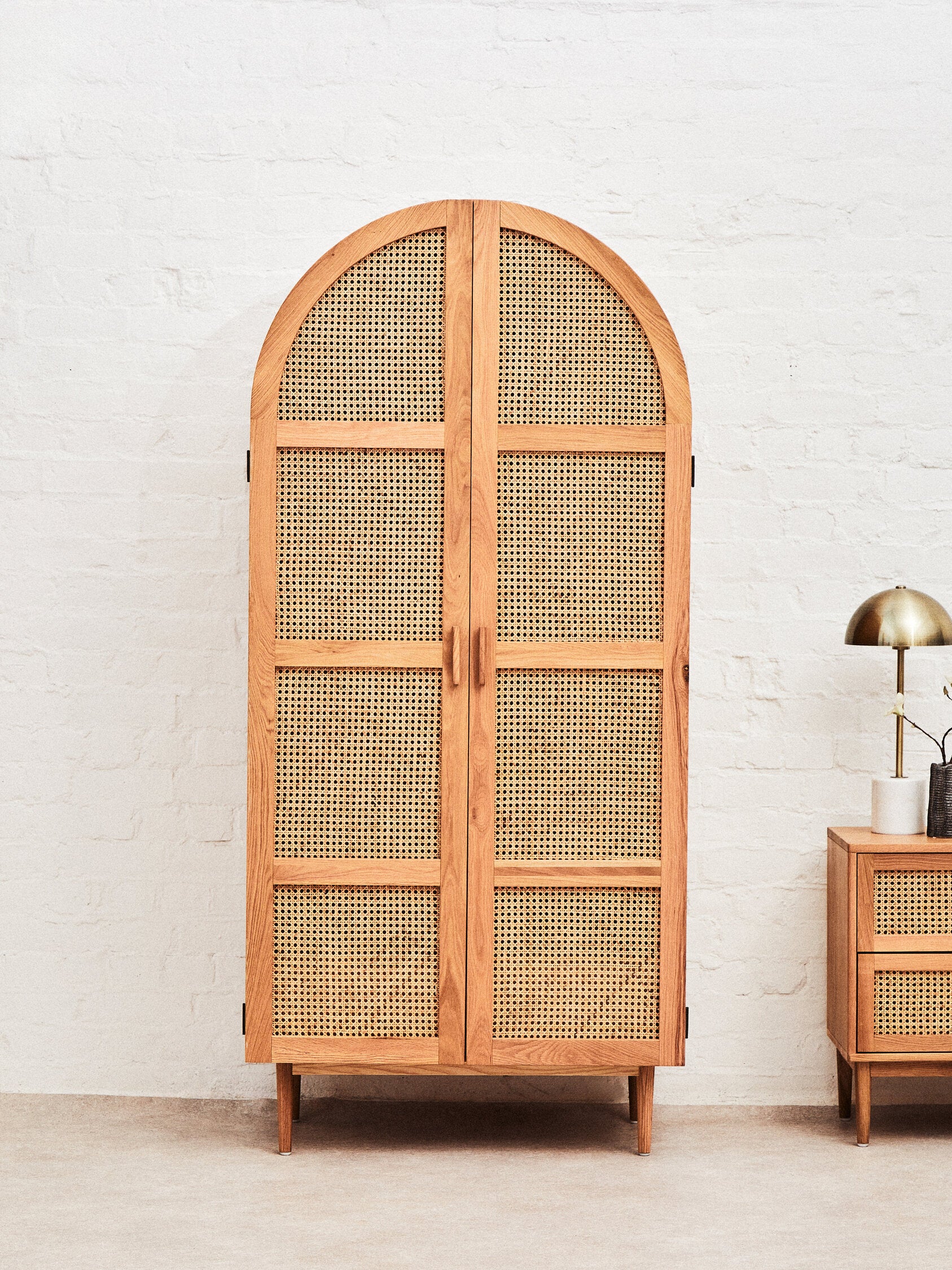 Rattan and Oak Two Door Arched Wardrobe - The Orchard Home and Gifts