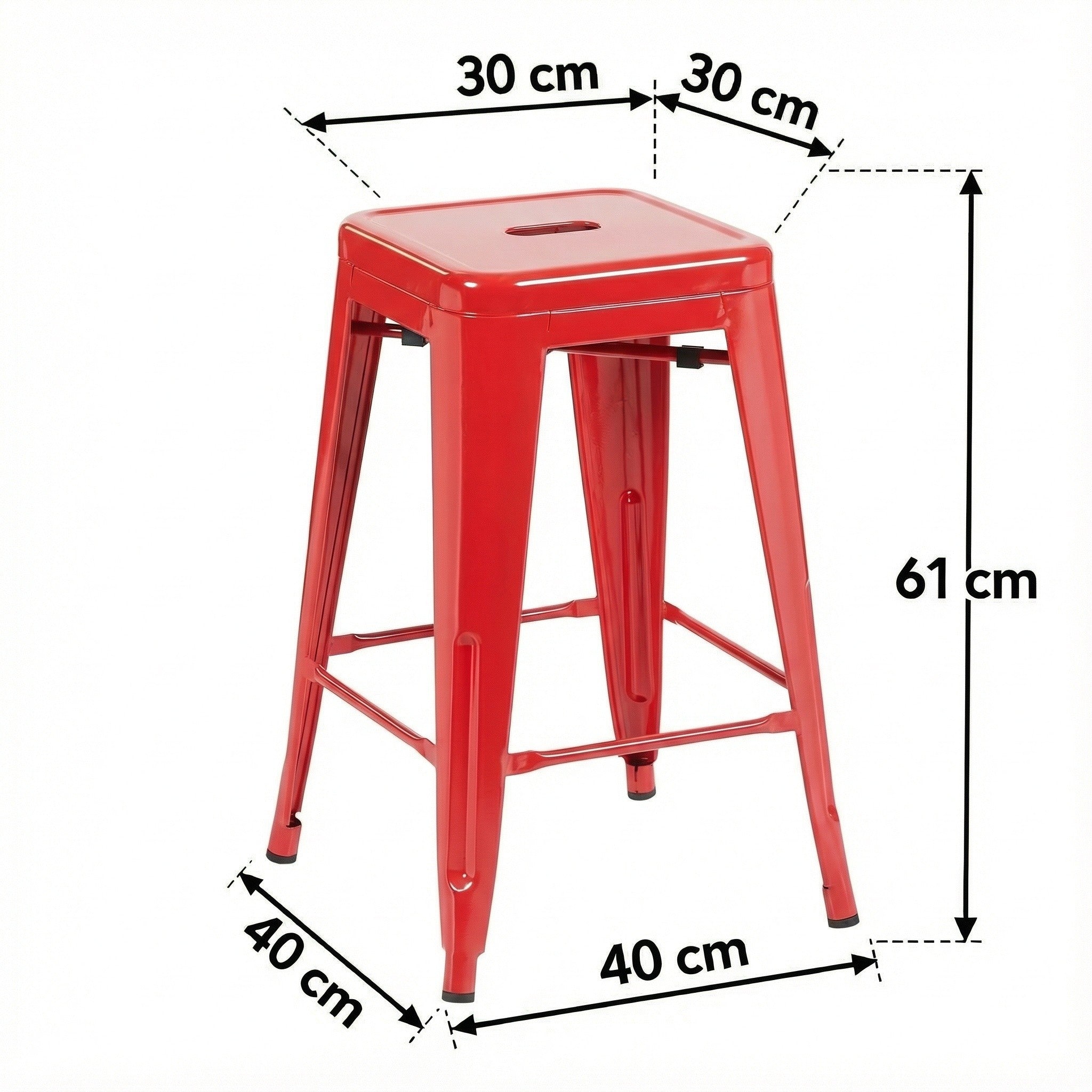 Auberge Set of Four Red Metal 61cm Kitchen Bar Stools