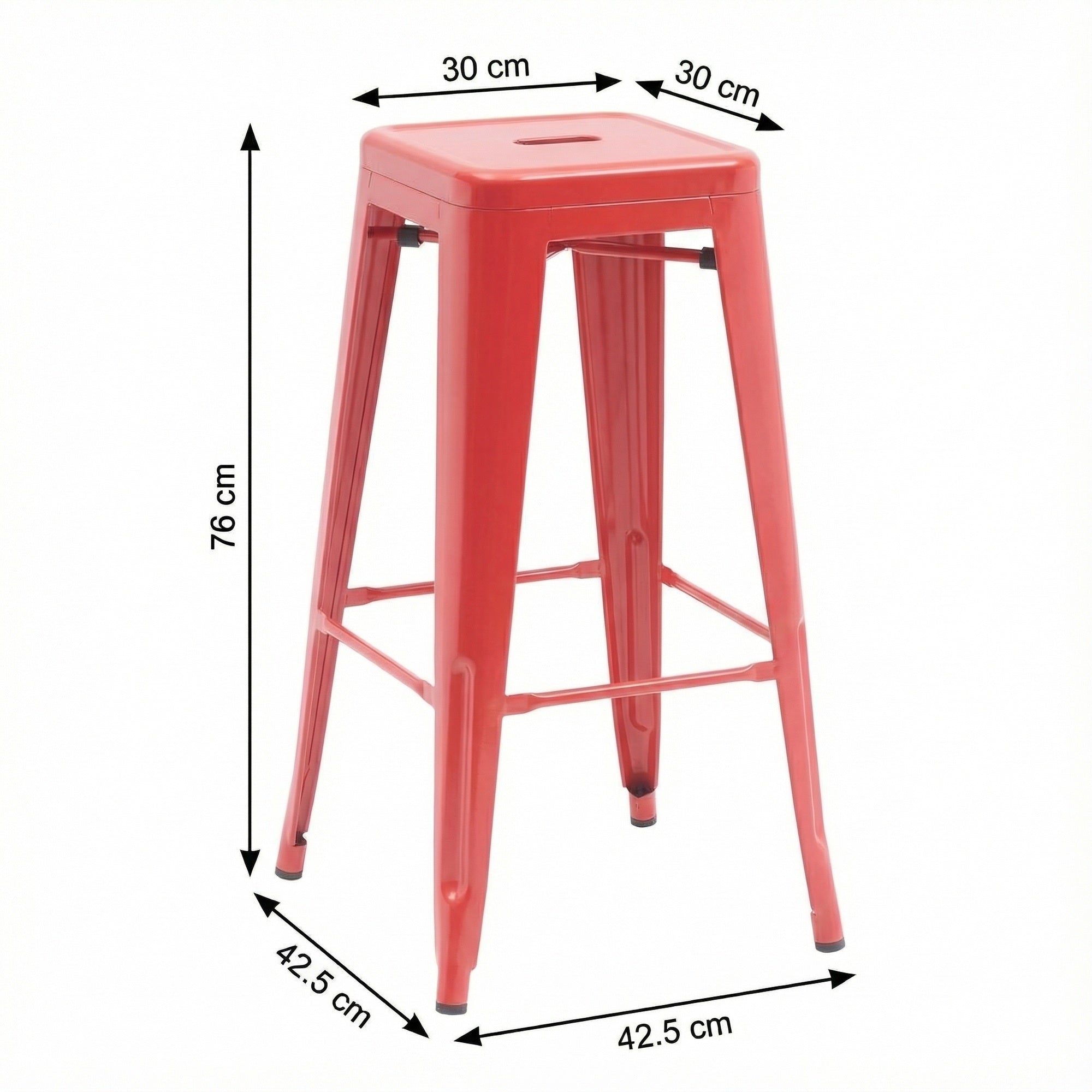 Auberge Set of Four Red Metal 76cm Kitchen Bar Stools