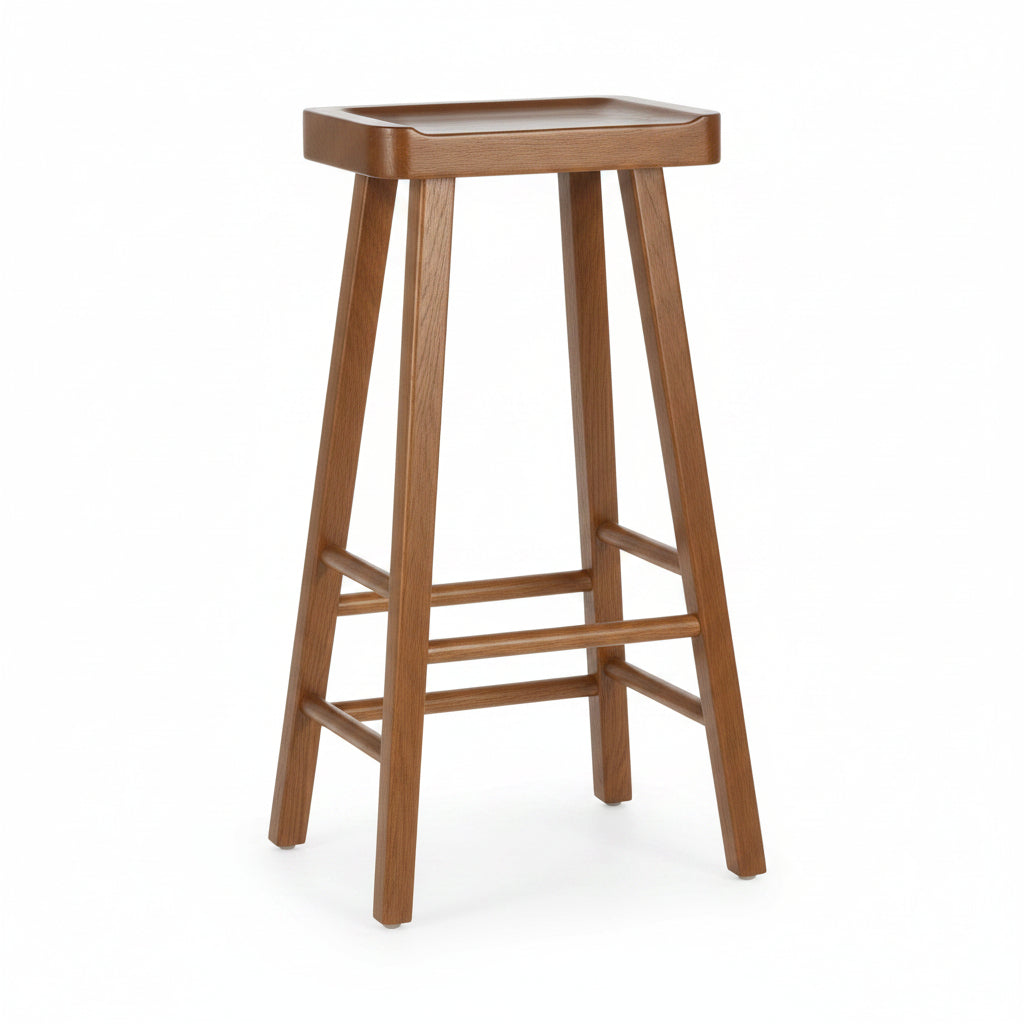 Rustic Oak Cut Out Seat Bar Stool - The Orchard Home and Gifts