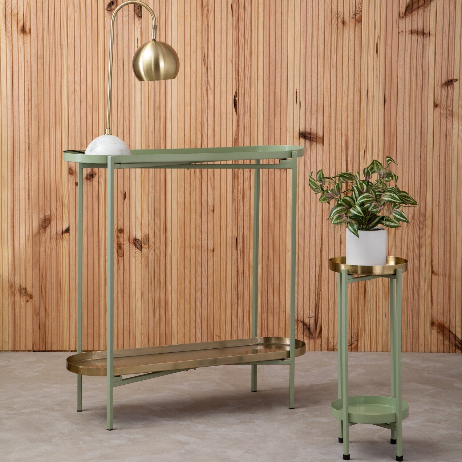 Sage Green and Gold Oval Console Table - The Orchard Home and Gifts