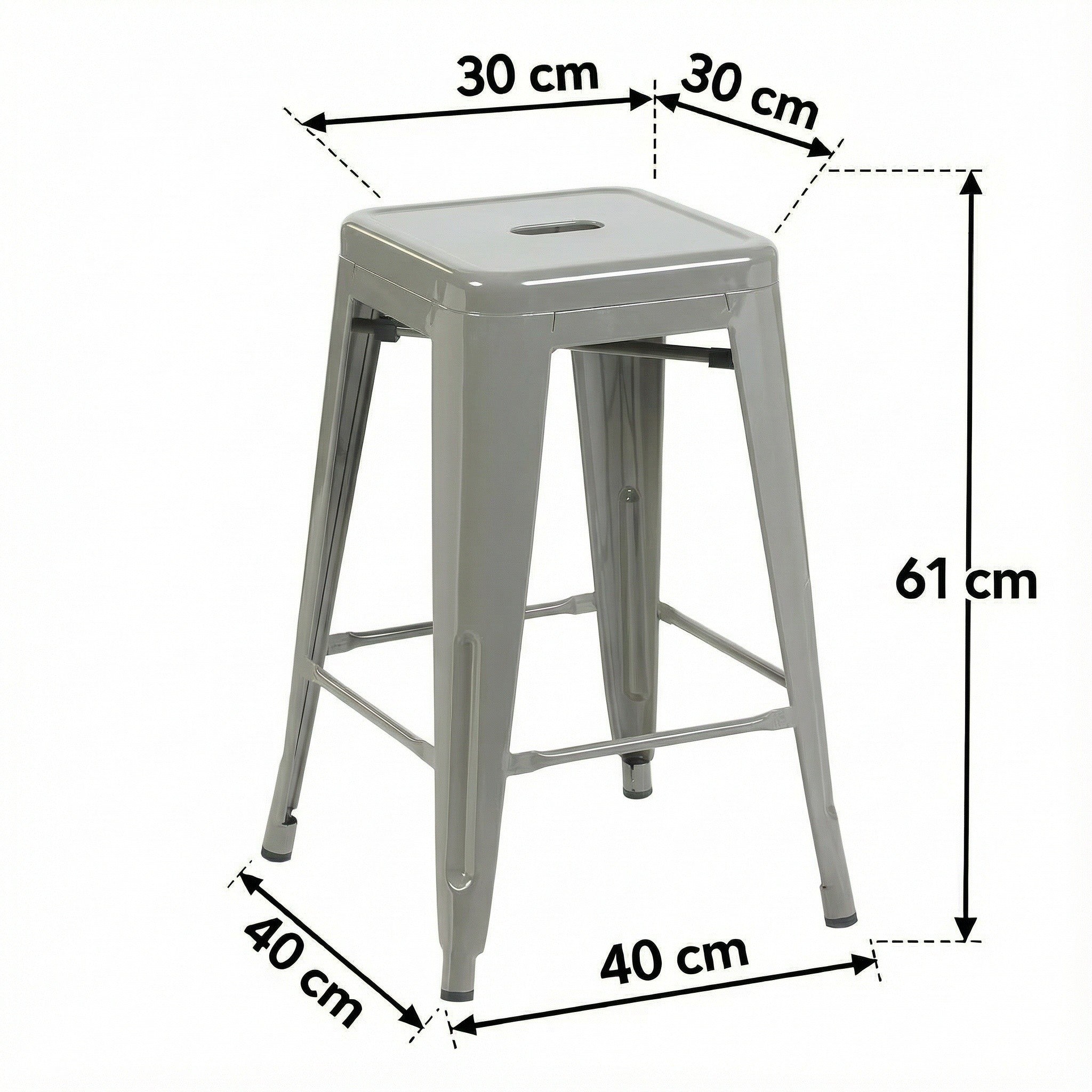 Auberge Set of Four Silver Metal 61cm Kitchen Bar Stools