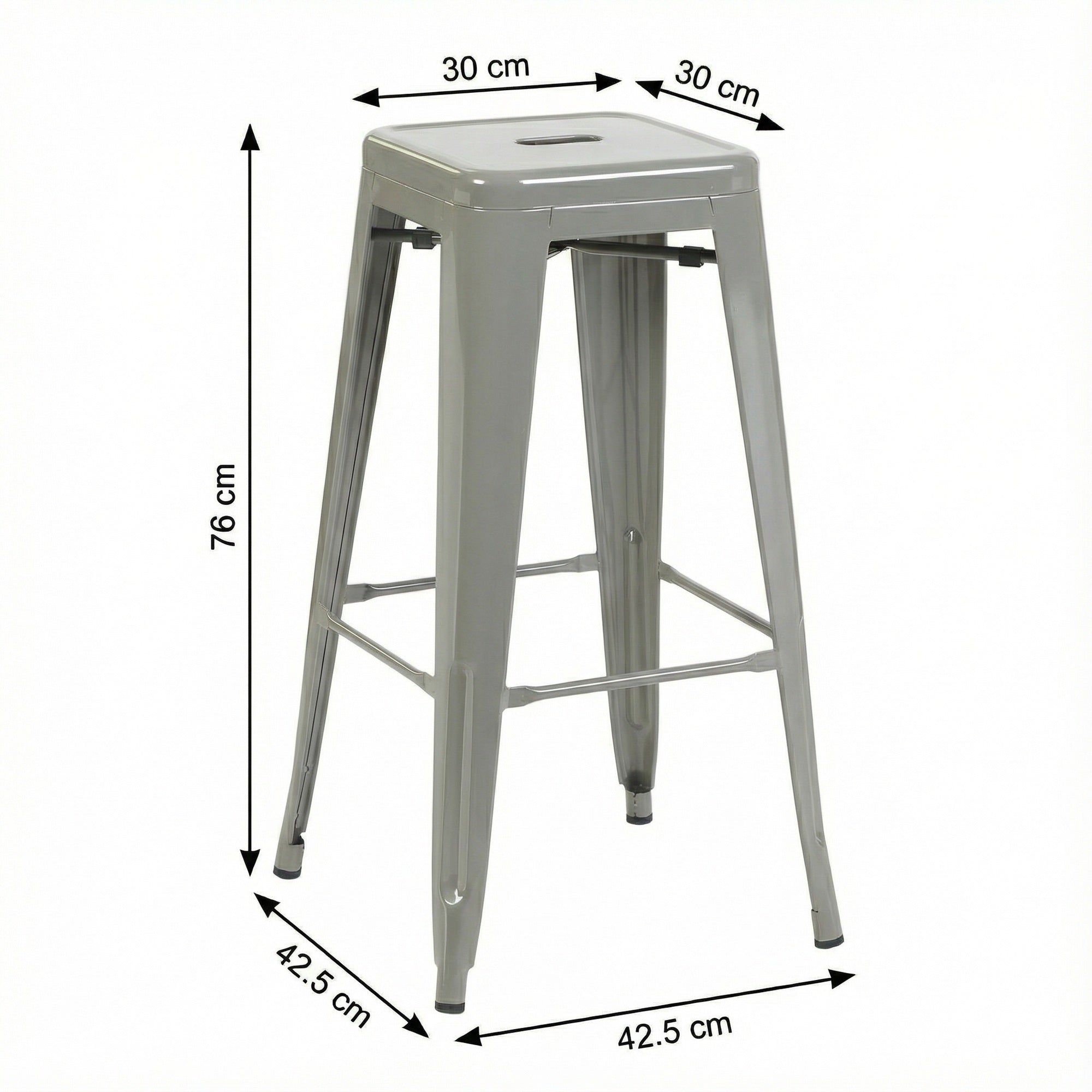 Auberge Set of Four Silver Metal 76cm Kitchen Bar Stools